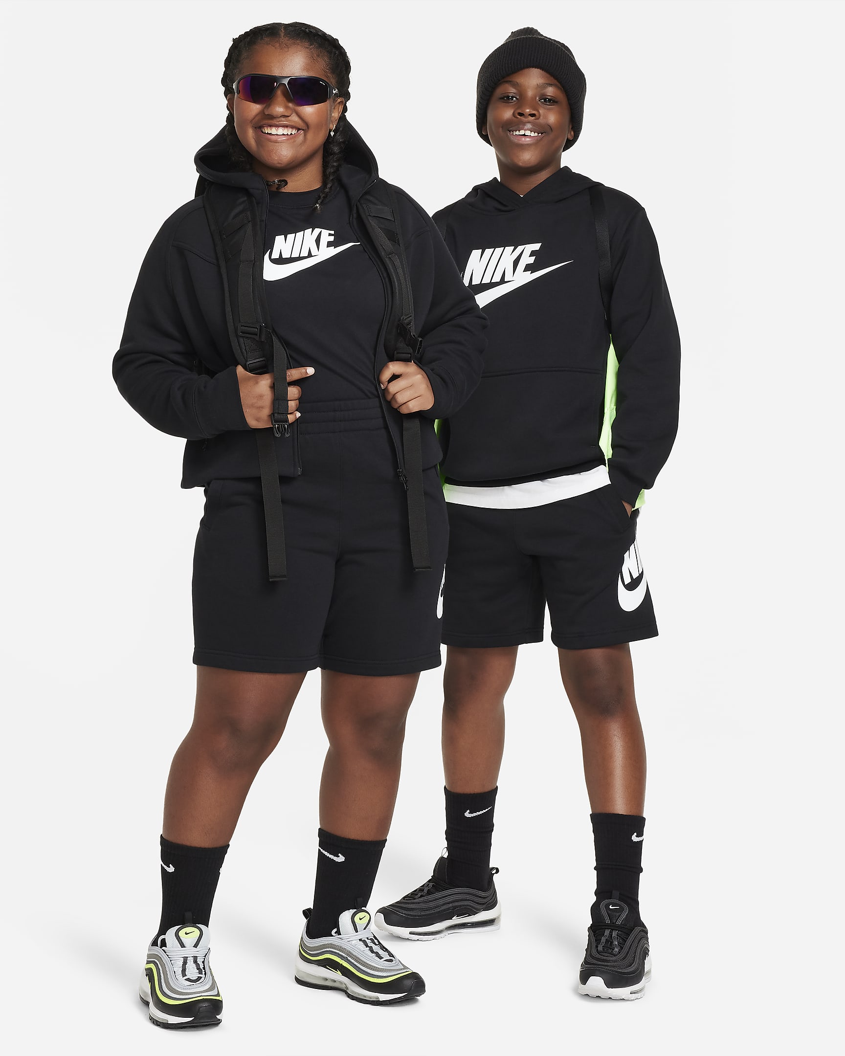 Nike Sportswear Club Fleece Older Kids' French Terry Shorts (Extended Size) - Black/White