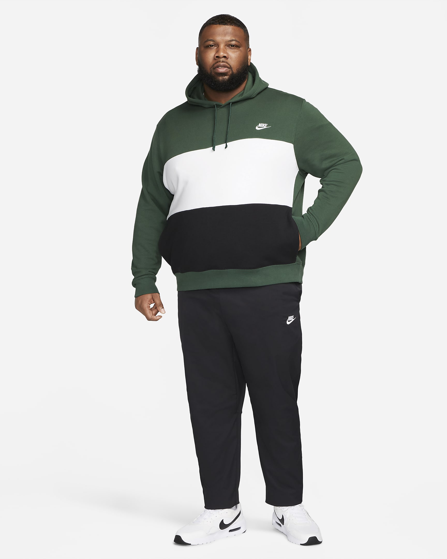 Nike Club Fleece Men's French Terry Color-Blocked Hoodie - Fir/White/Black/White