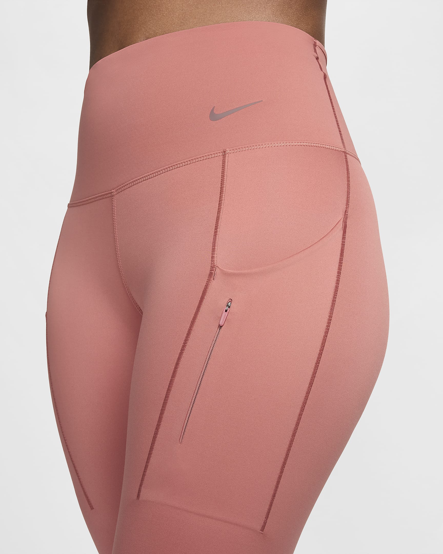 Leggings de tiro alto de 7/8 de sujeción firme con bolsillos para mujer Nike Go - Rosa cañón/Negro