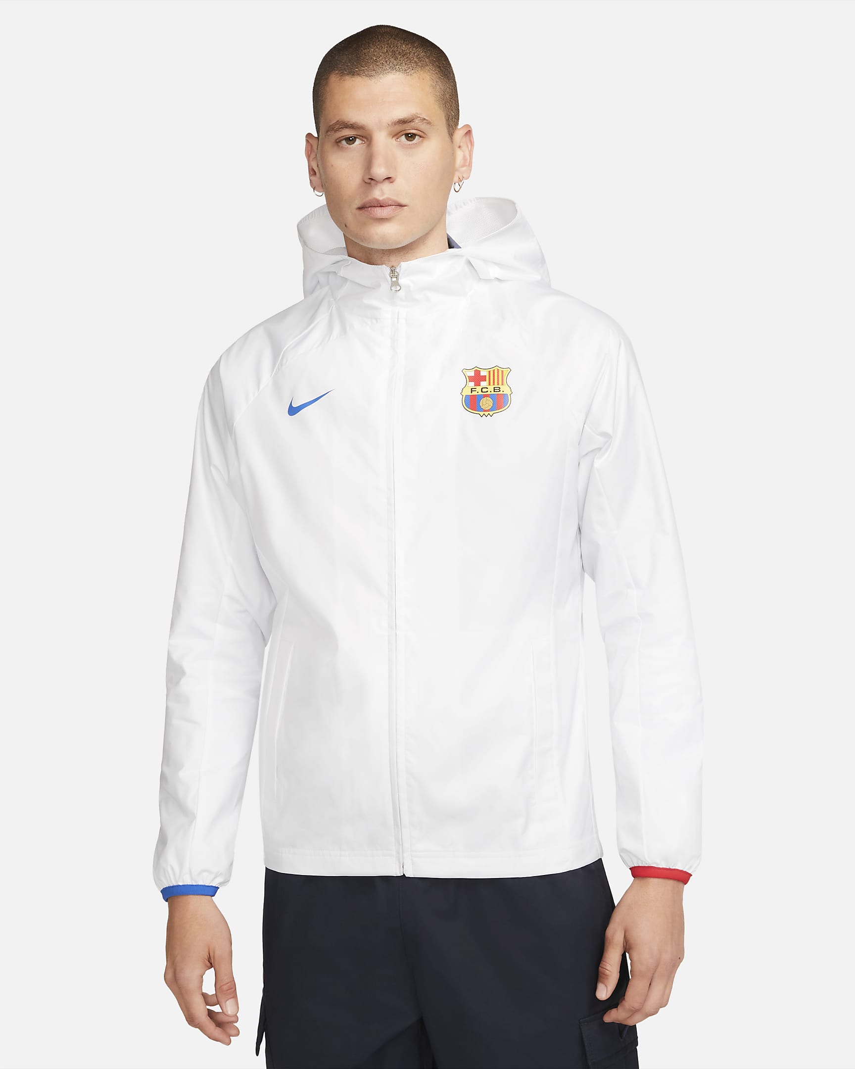 F.C. Barcelona AWF Men's Nike Football Jacket - White/Royal Blue/University Red/Royal Blue