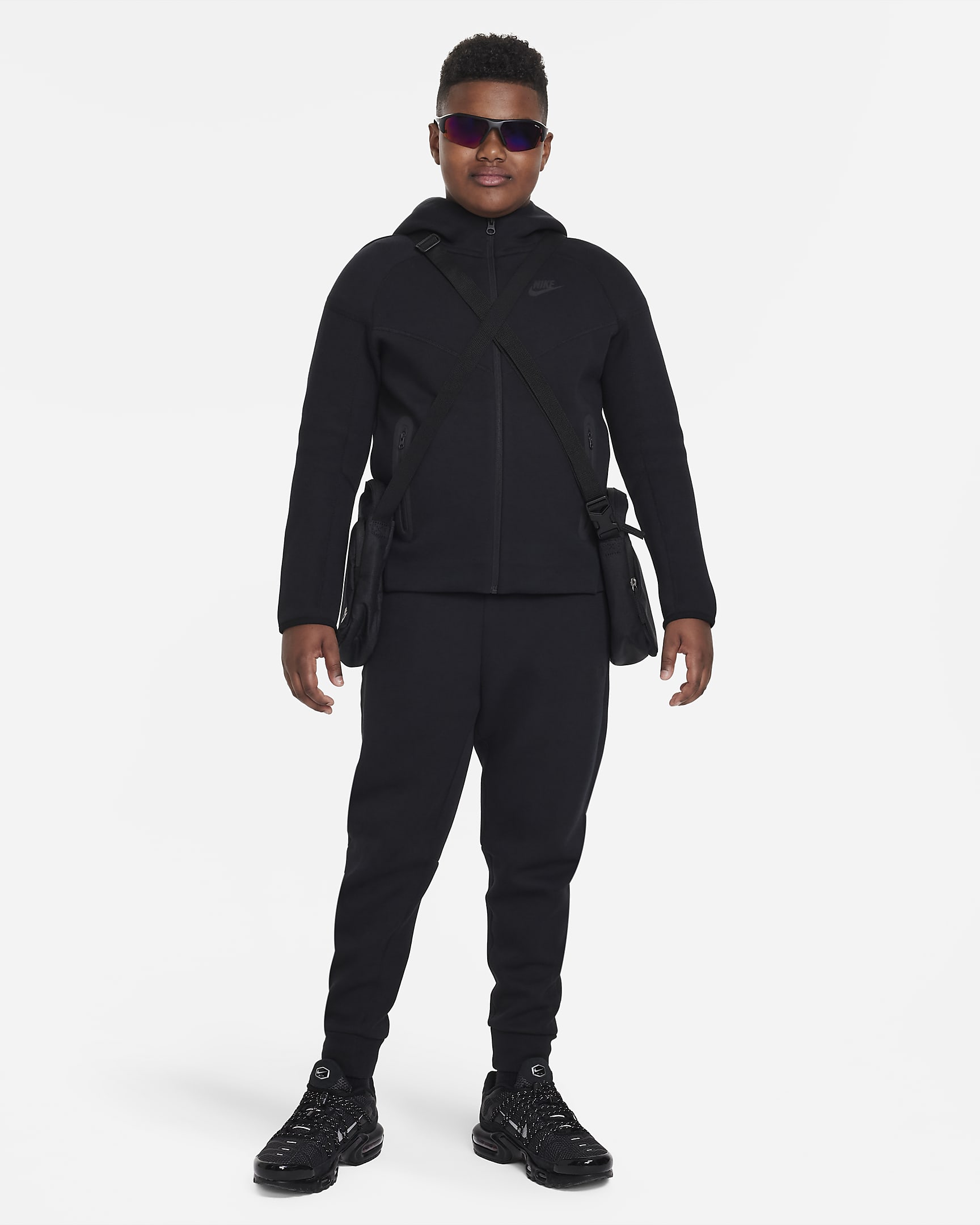 Sweat à capuche et à zip Nike Sportswear Tech Fleece pour Garçon plus âgé (taille élargie) - Noir/Noir/Noir