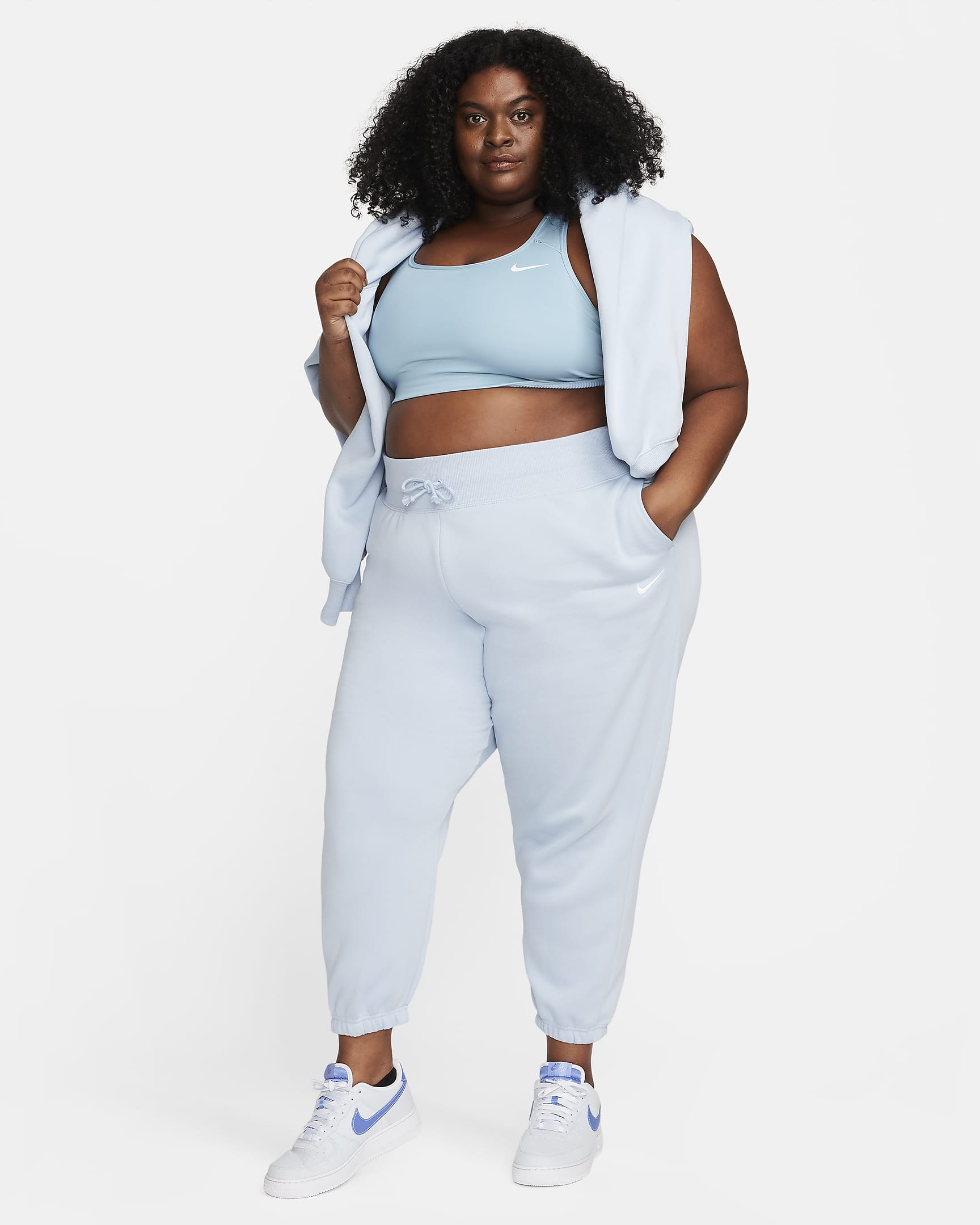 Nike Sportswear Phoenix Fleece Women's High-Waisted Oversized Tracksuit Bottoms (Plus Size) - Light Armoury Blue/Sail