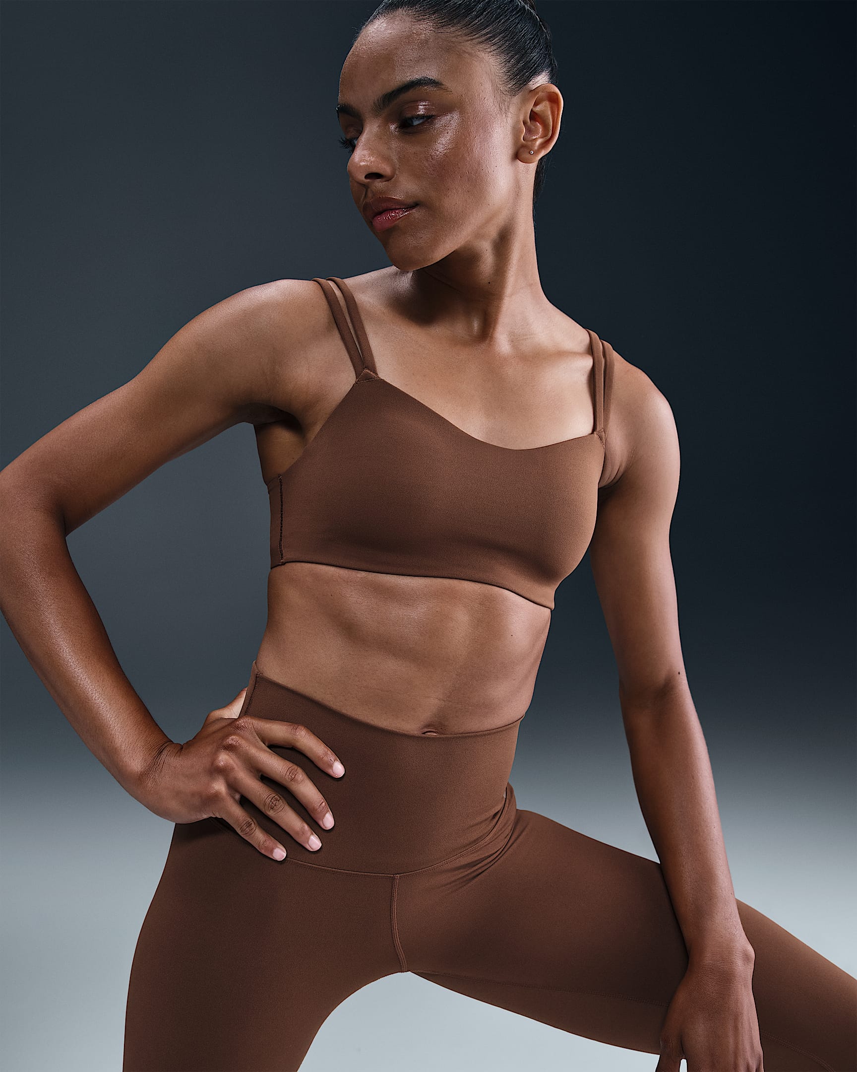 Nike Zenvy Strappy Women's Light-Support Padded Sports Bra - Fauna Brown/White
