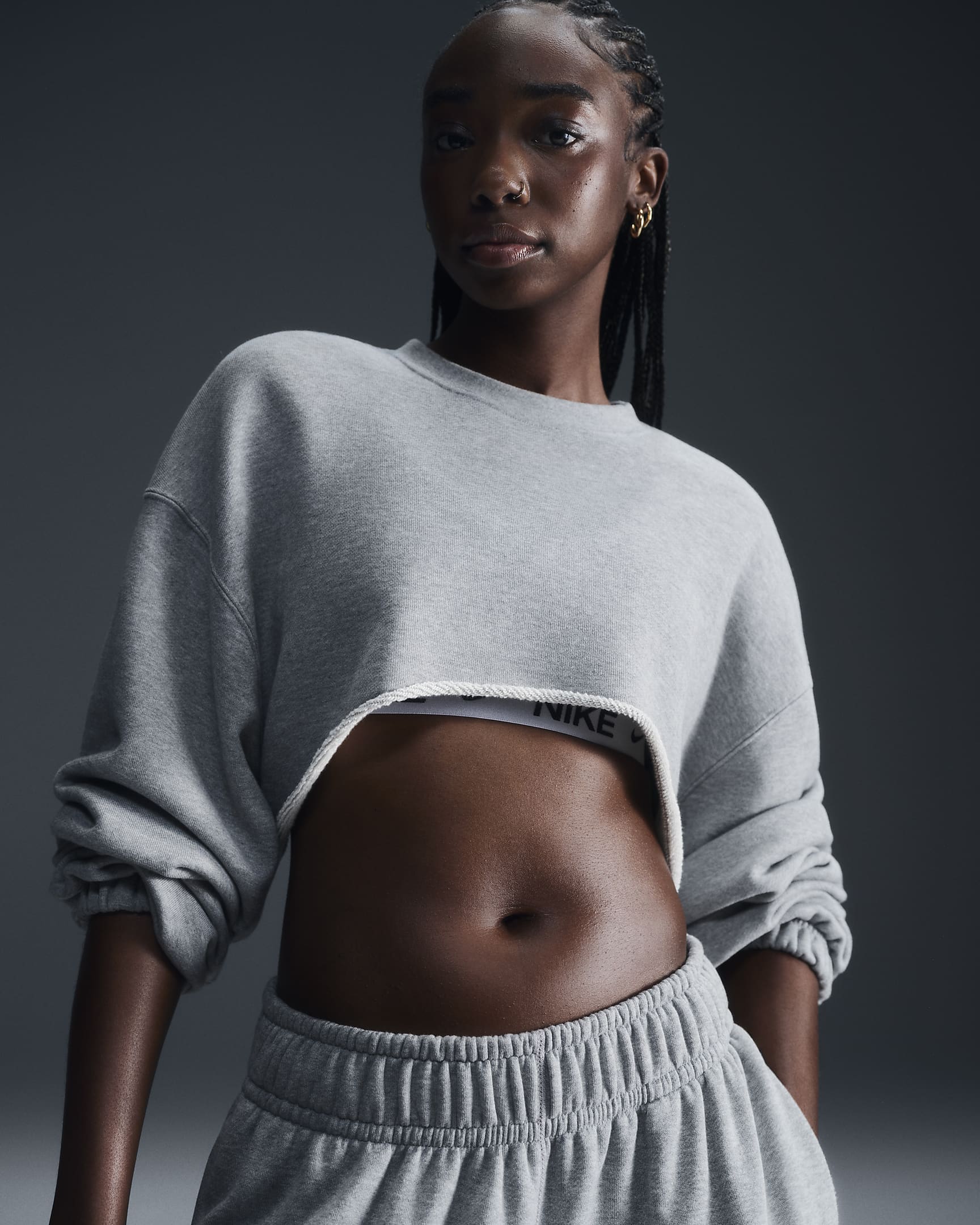 Bolero oversize in French Terry con cappuccio Nike Sportswear – Donna - Dark Grey Heather/Nero