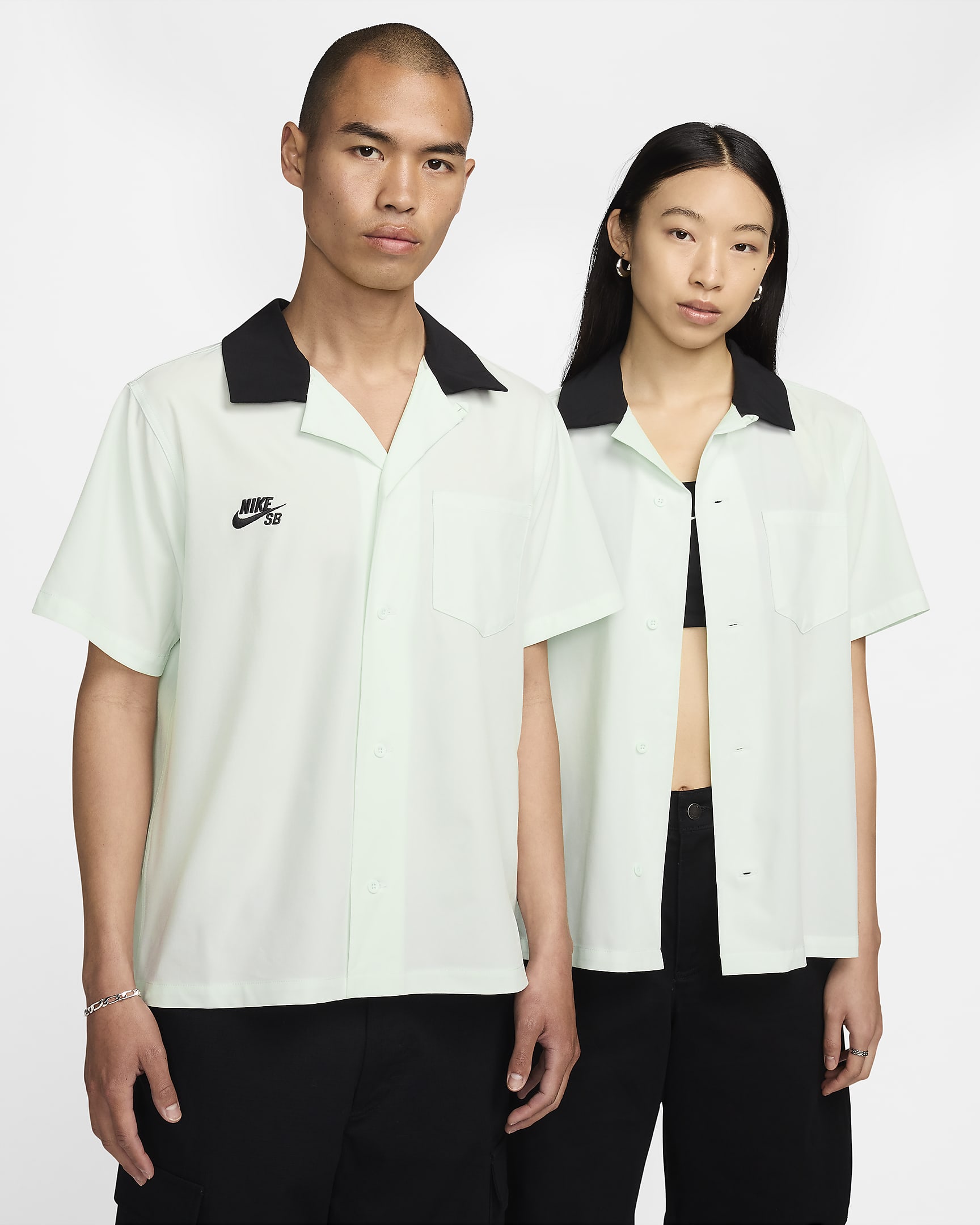 Nike SB Short-Sleeve Button-Up Skate Bowler Shirt - Barely Green/Black