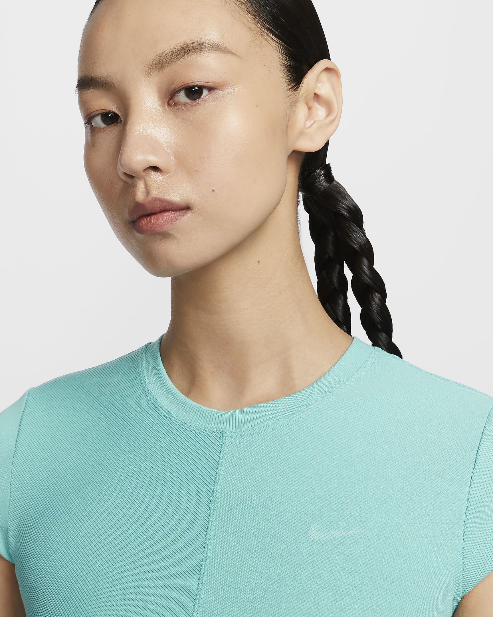 Nike One Fitted Rib Women's Dri-FIT Short-Sleeve Cropped Top - Green Frost/White