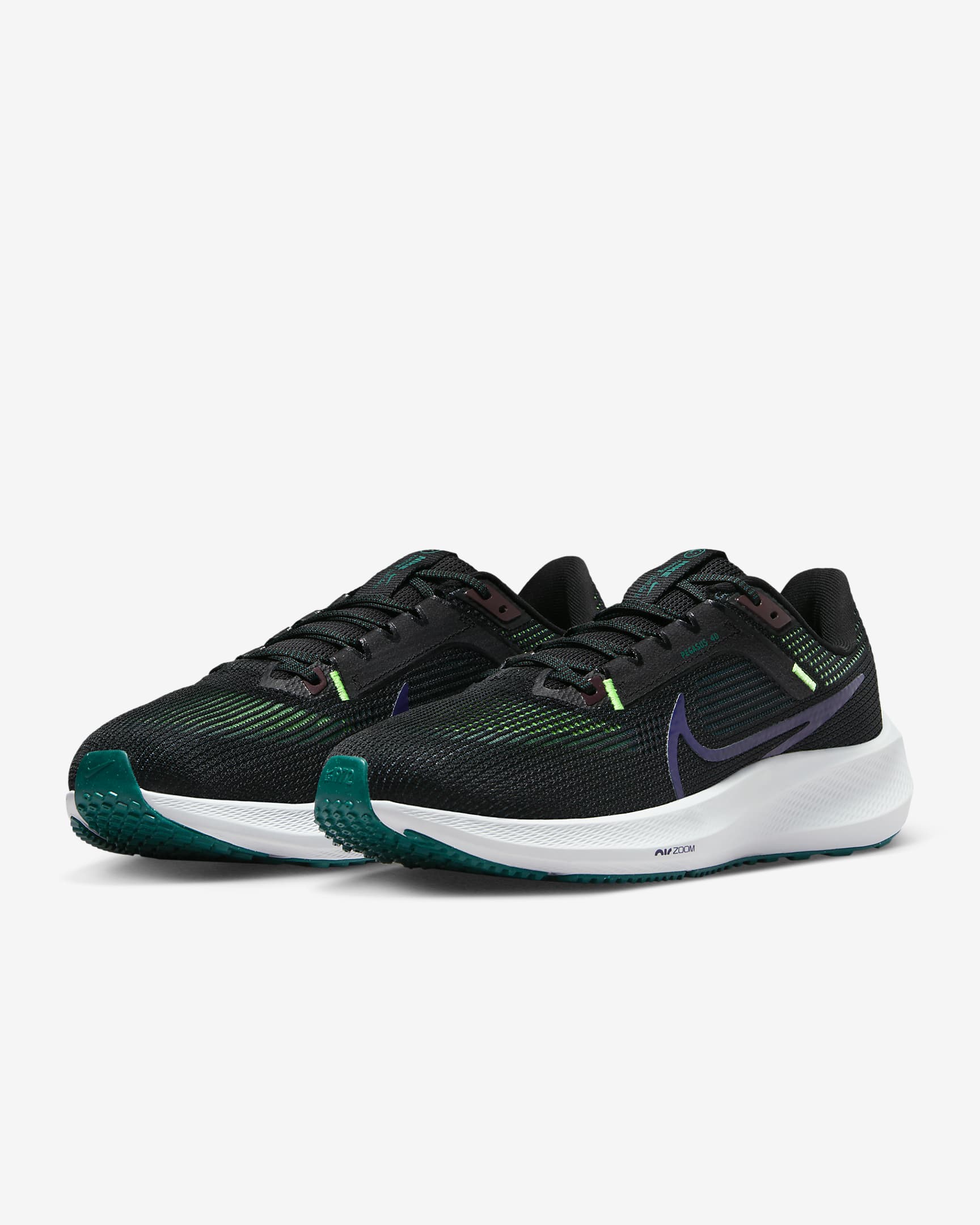 Tenis de correr en pavimento para hombre Nike Pegasus 40 - Negro/Burdeos enérgico/Azul verdoso geoda/Morado tinta