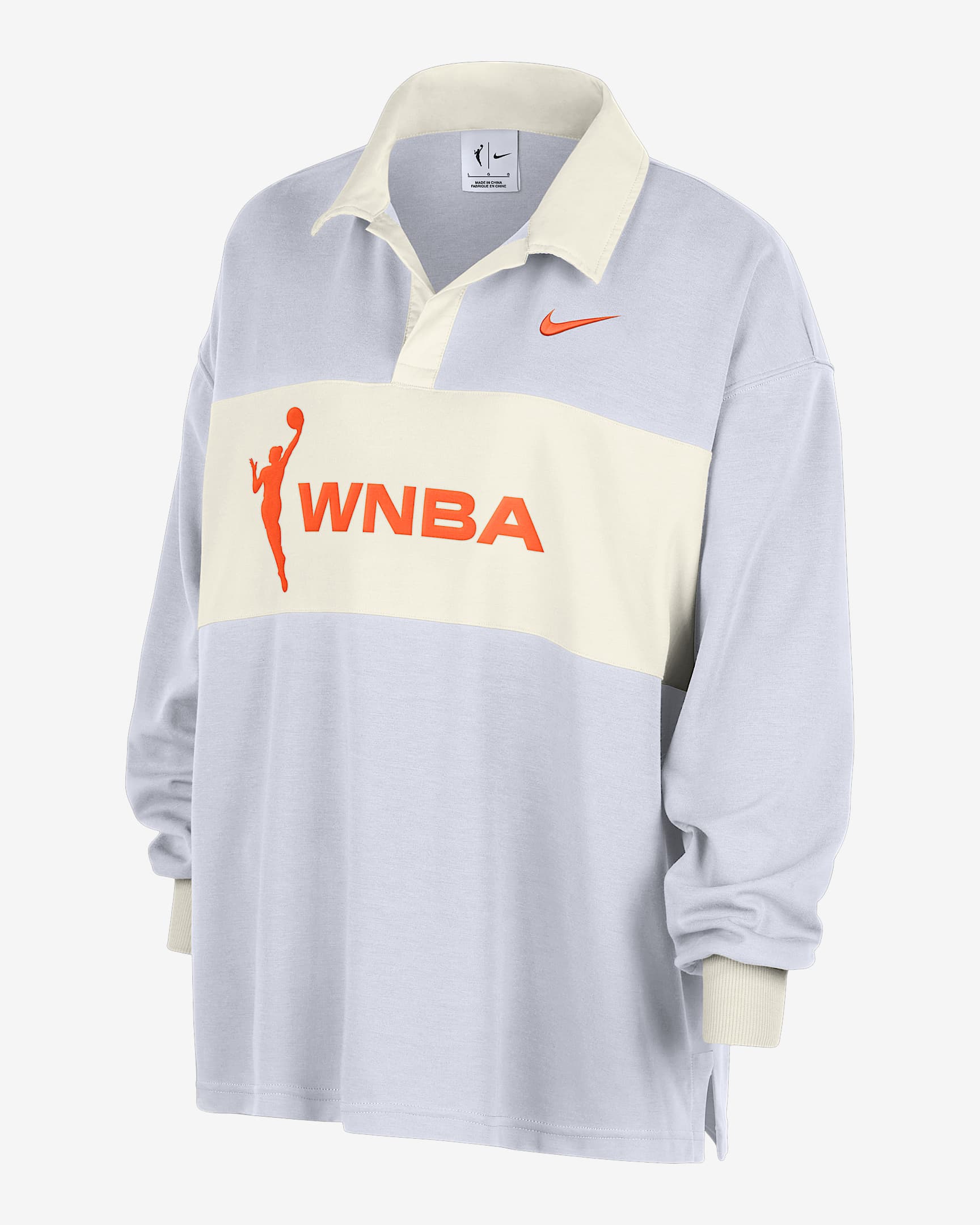 Polo de manga larga Nike de la WNBA oversized para mujer Team 13 Essential - Blanco/Fantasma/Naranja brillante