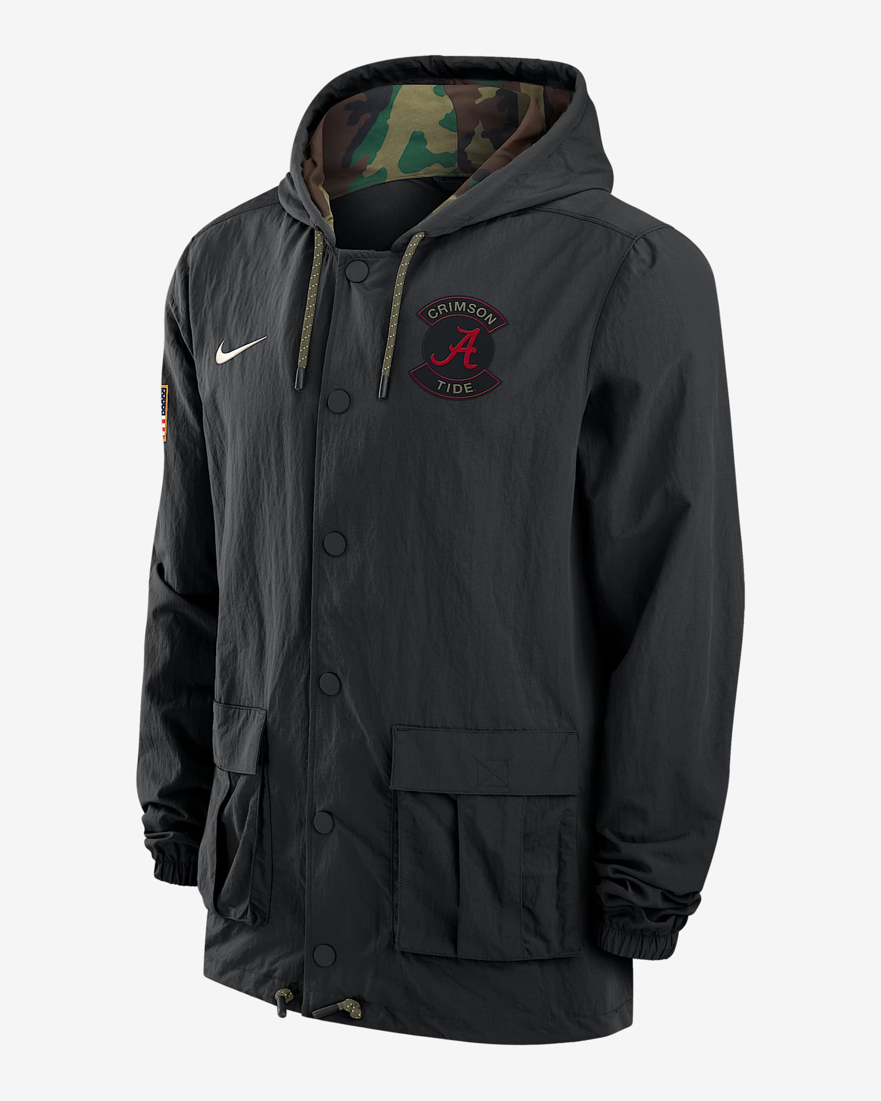 Alabama Men's Nike Full-Snap Hooded Military Jacket - Black