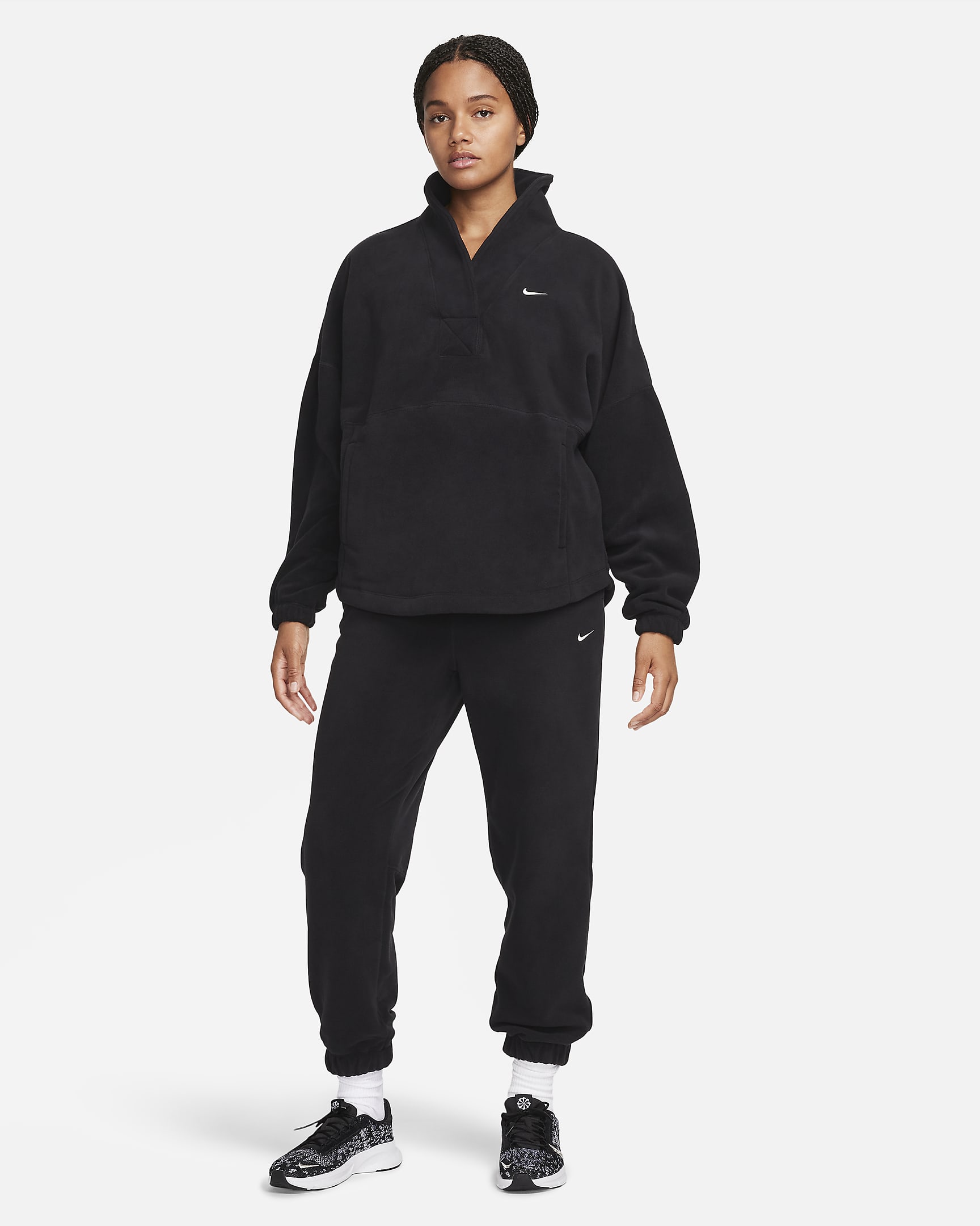 Haut à manches longues oversize en tissu Fleece Nike Therma-FIT One pour femme - Noir/Pale Ivory