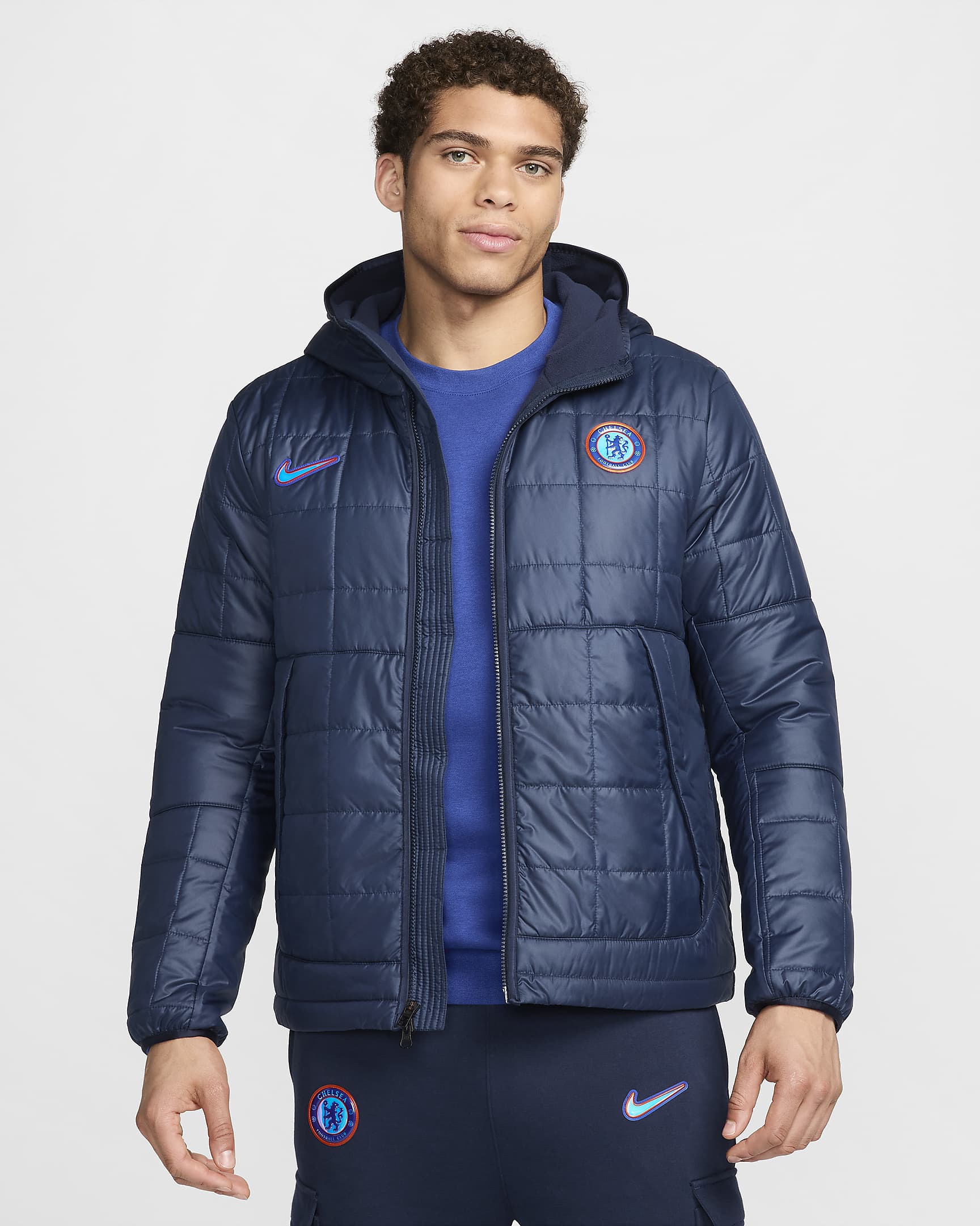 FC Chelsea Nike Jacke mit Kapuze und Fleece-Futter (Herren) - Obsidian/Weiß