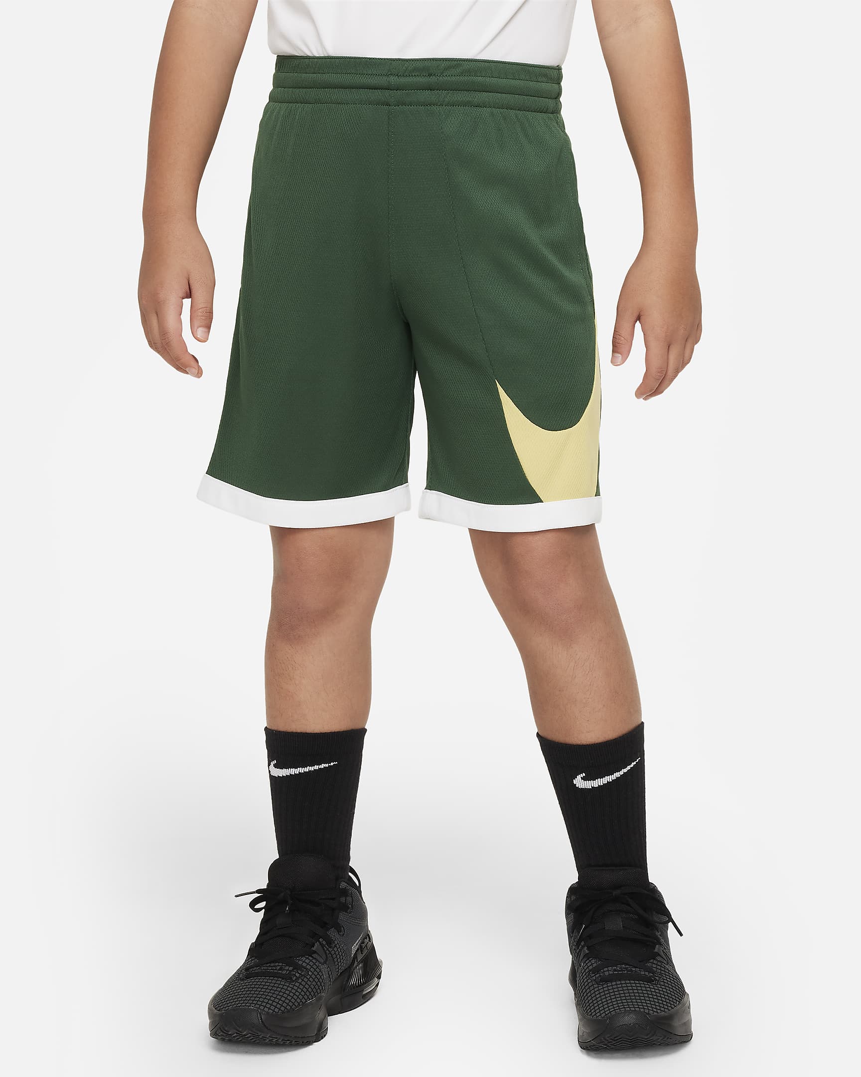 Nike Dri-FIT Older Kids' (Boys') Basketball Shorts - Fir/White/White/Saturn Gold