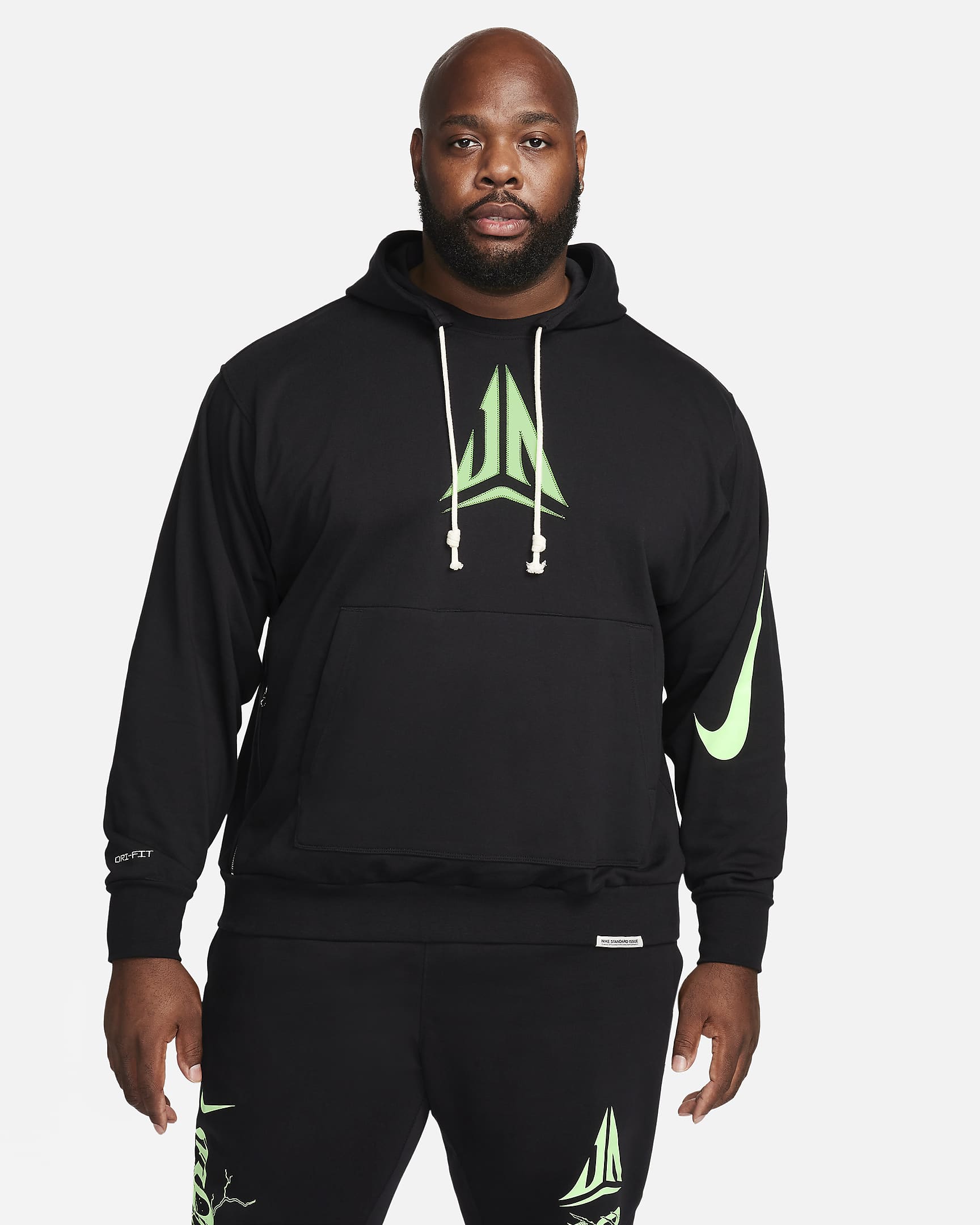 Ja Standard Issue Men's Dri-FIT Pullover Basketball Hoodie - Black/Lime Blast