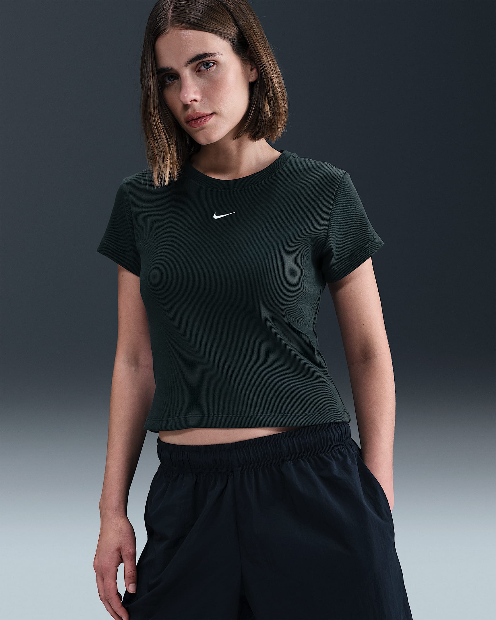 Nike Sportswear Women's Tight Ribbed Short-Sleeve T-Shirt - Seaweed/Sail