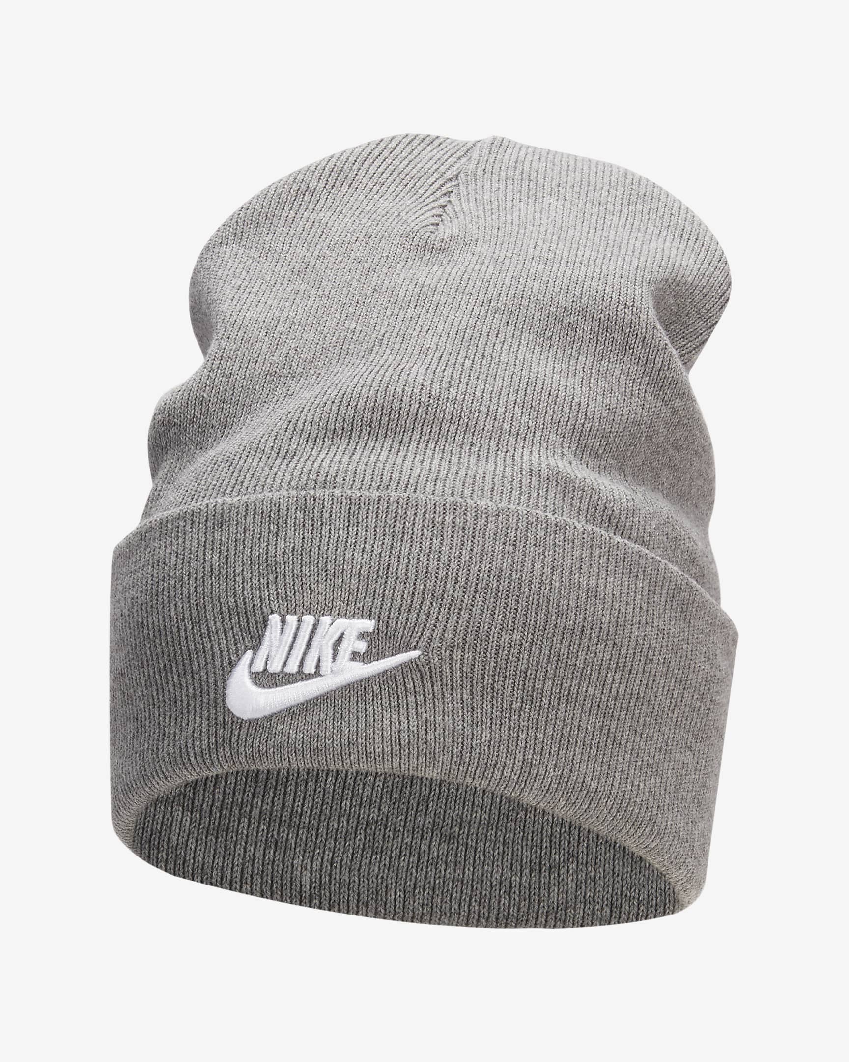 Nike Peak Futura beanie met hoge omslag - Carbon Heather/Wit