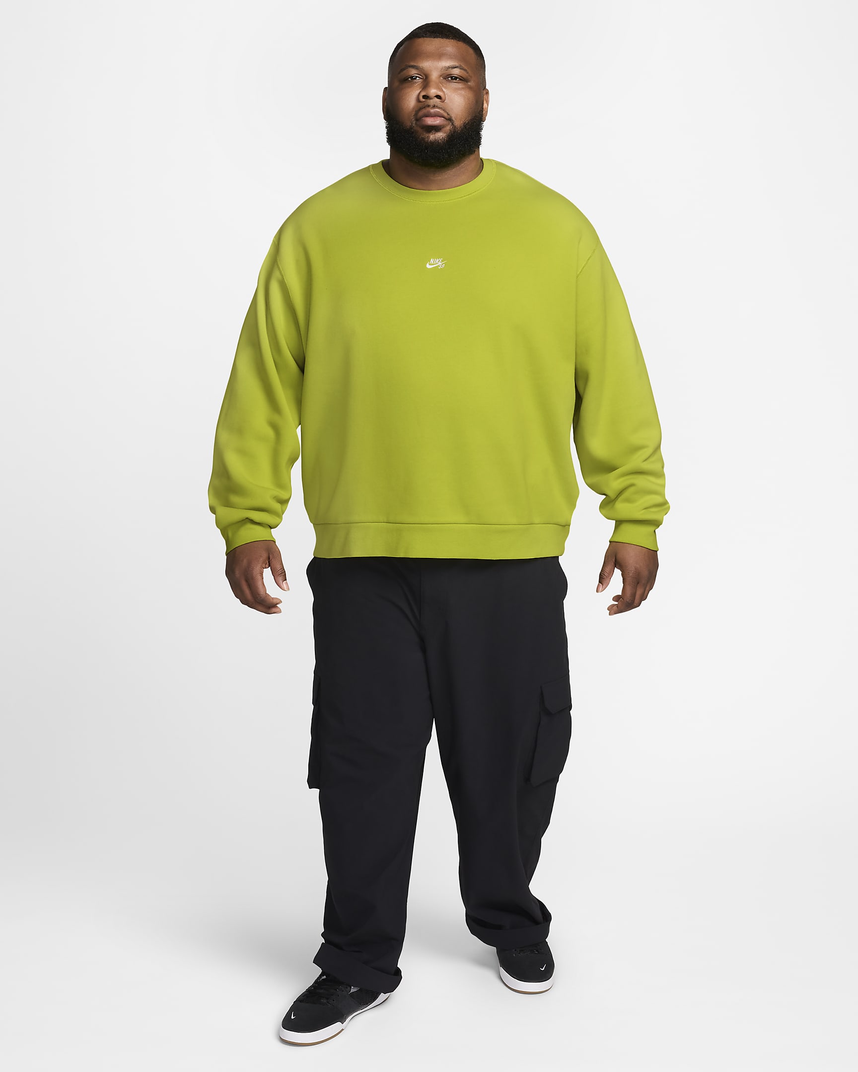 Nike SB Fleece Kaykay Crew Üstü - Bright Cactus/Beyaz