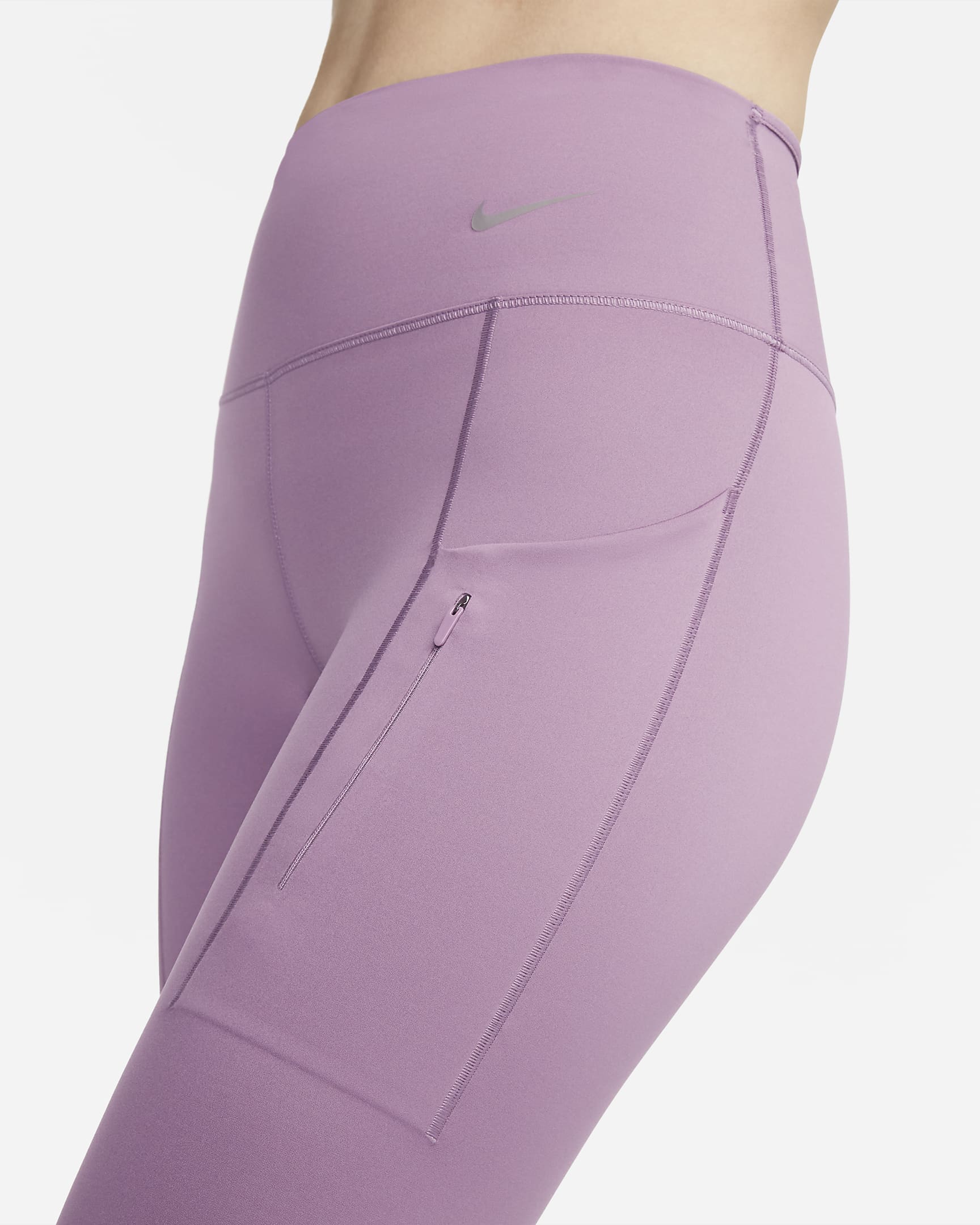 Nike Go erős tartást adó, közepes szabású, 7/8-os női leggings zsebekkel - Violet Dust/Fekete