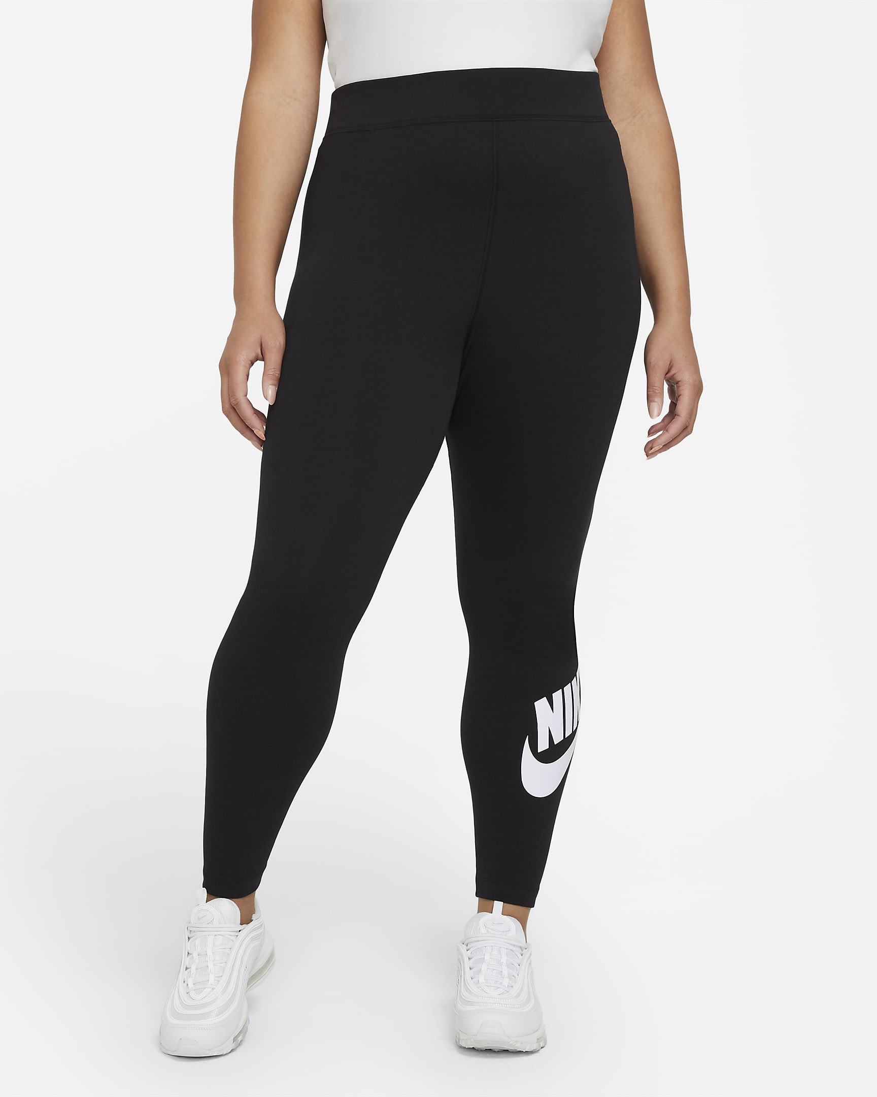 Nike Sportswear Essential Women's High-Waisted Leggings (Plus Size) - Black/White