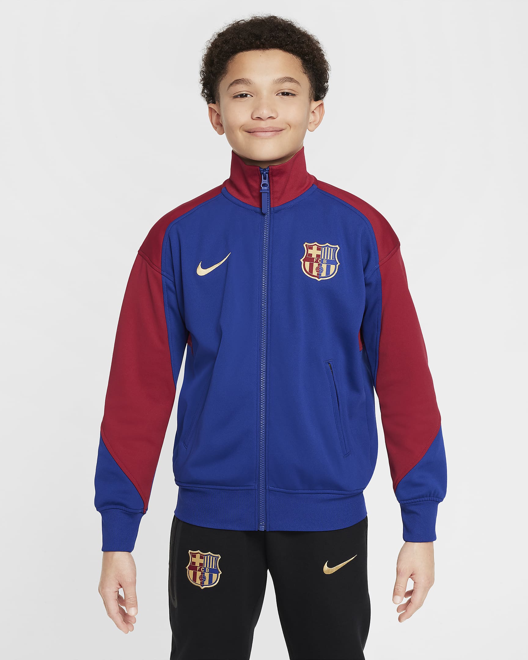 Fotbollsjacka FC Barcelona Academy Pro (hemmaställ) Nike Dri-FIT Anthem för ungdom - Deep Royal Blue/Noble Red/Club Gold