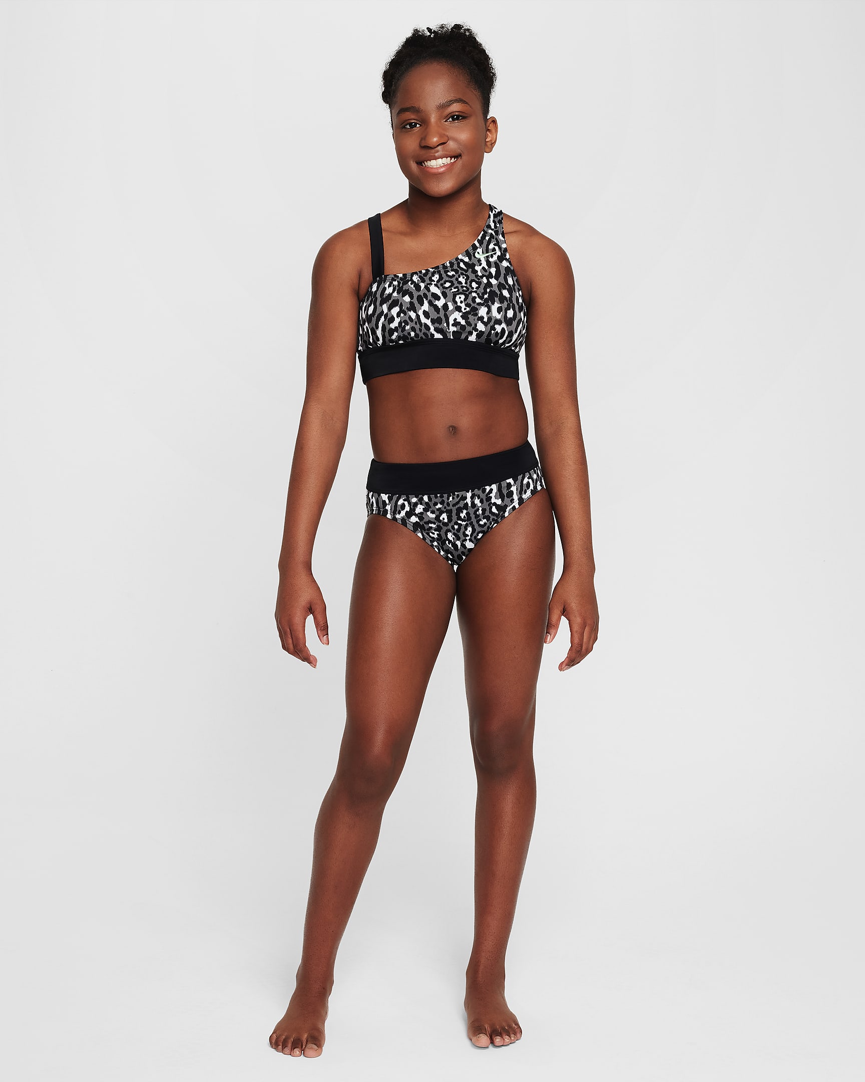 Nike Swim Wild Older Kids' (Girls') Asymmetrical Monokini - Iron Grey/Black/White/Vapour Green