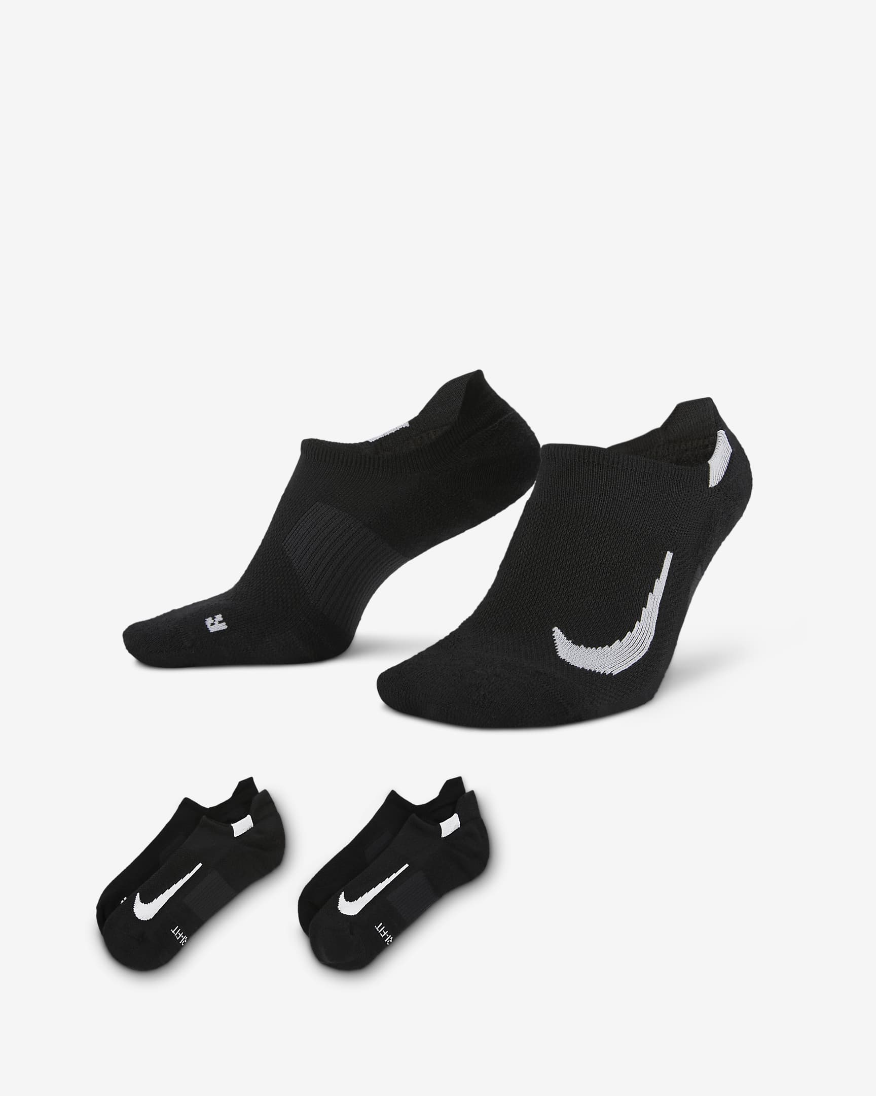 Nike Multiplier No-Show hardloopsokken (2 paar) - Zwart/Wit