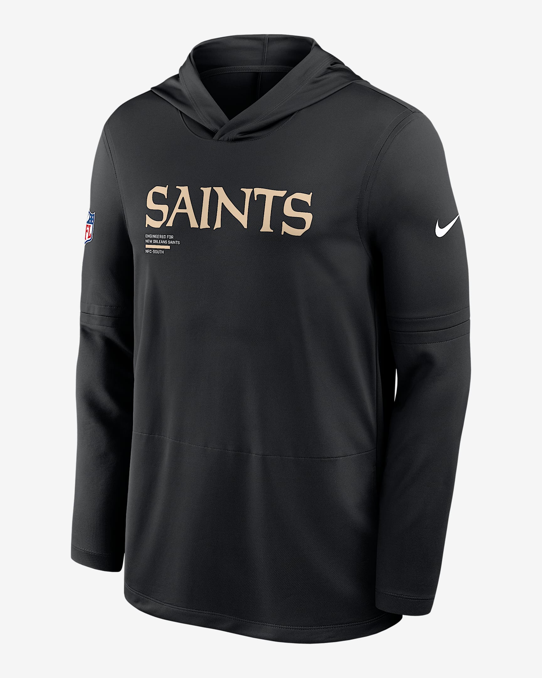 New Orleans Saints Pure Fury Sideline Men's Nike Dri-FIT NFL Long-Sleeve Hooded Top - Black