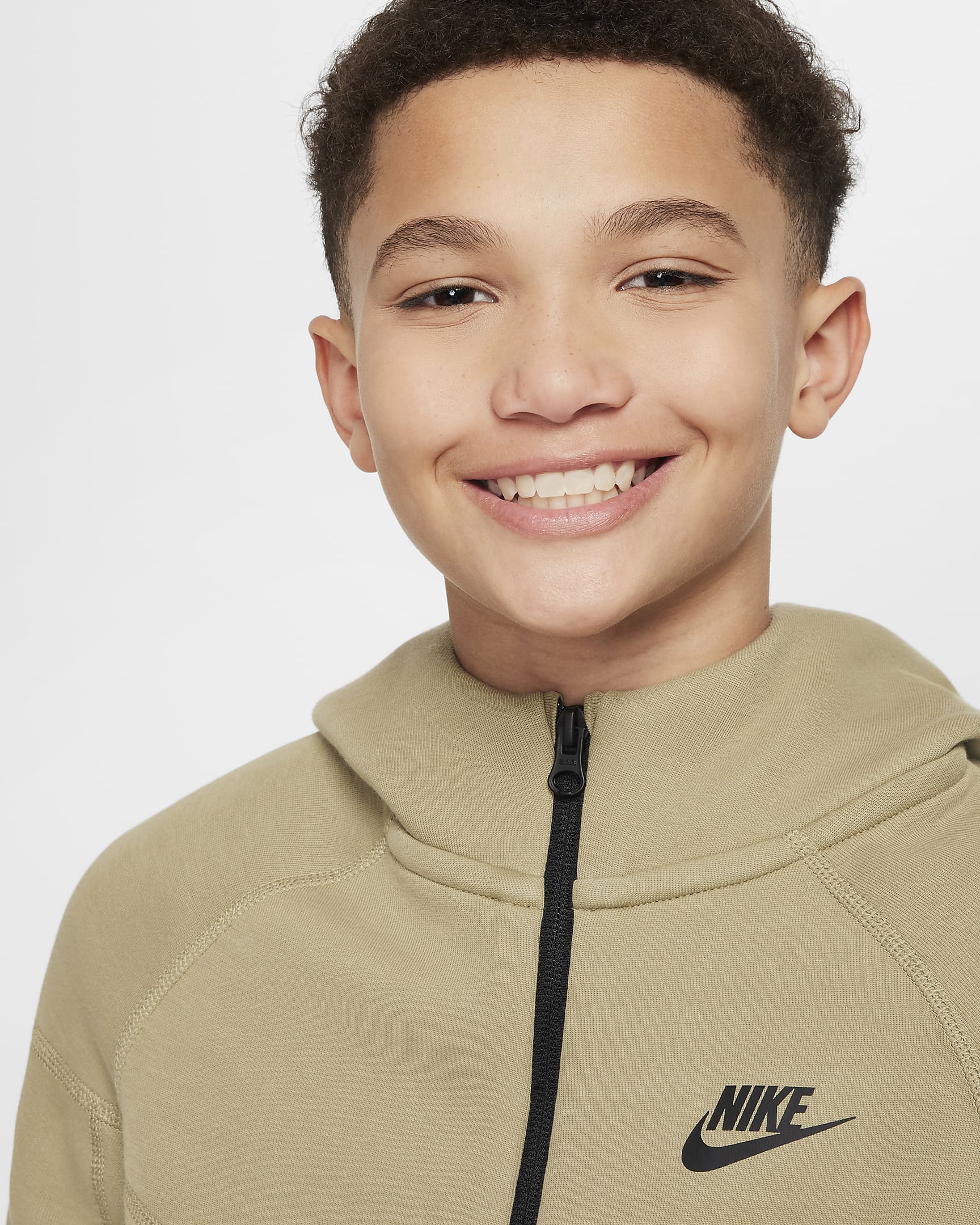 Nike Sportswear Tech Fleece Hoodie met rits voor jongens - Neutral Olive/Zwart/Zwart