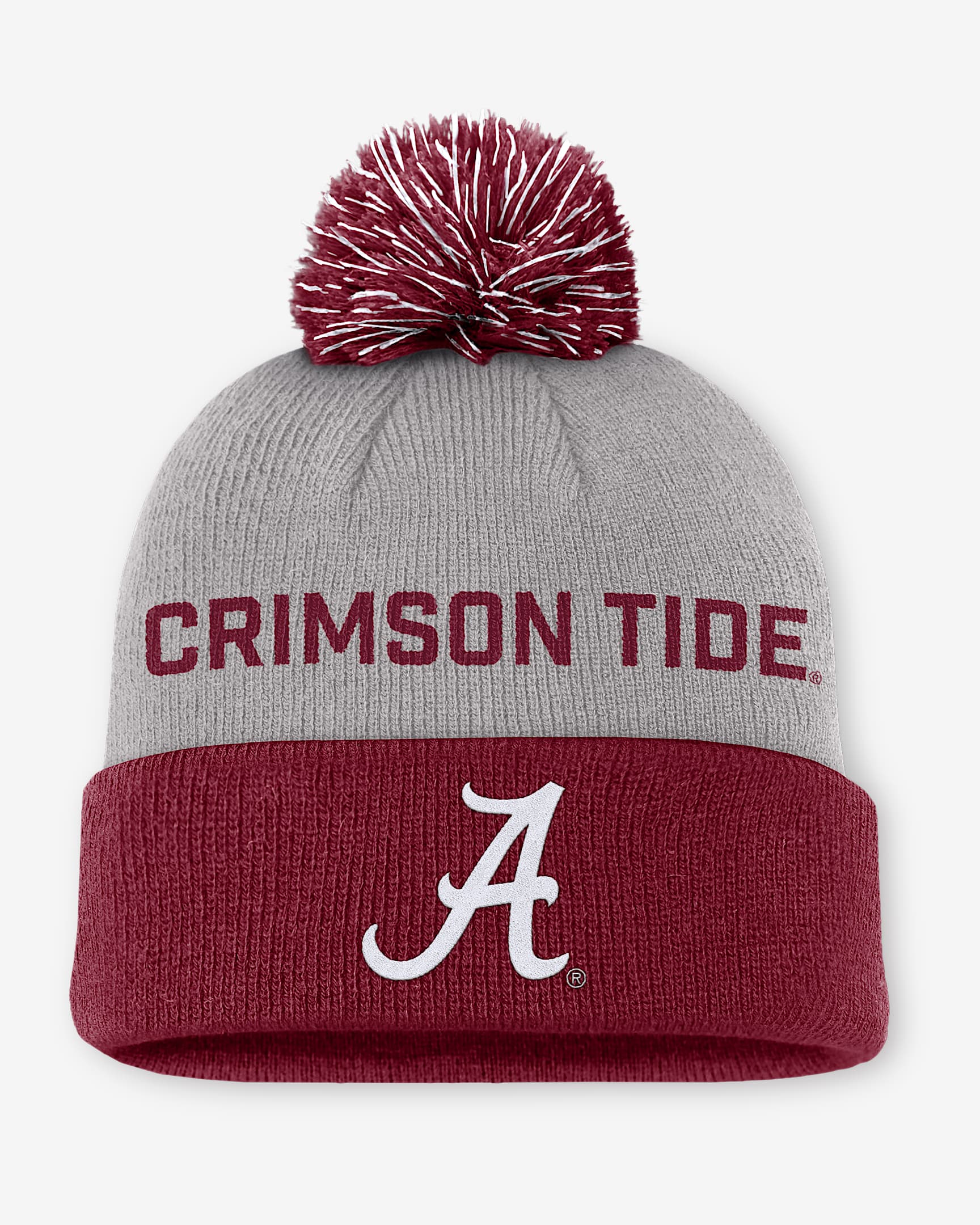 Gorro con dobladillo y pompón universitario Nike para hombre Alabama Primetime Peak - Gris