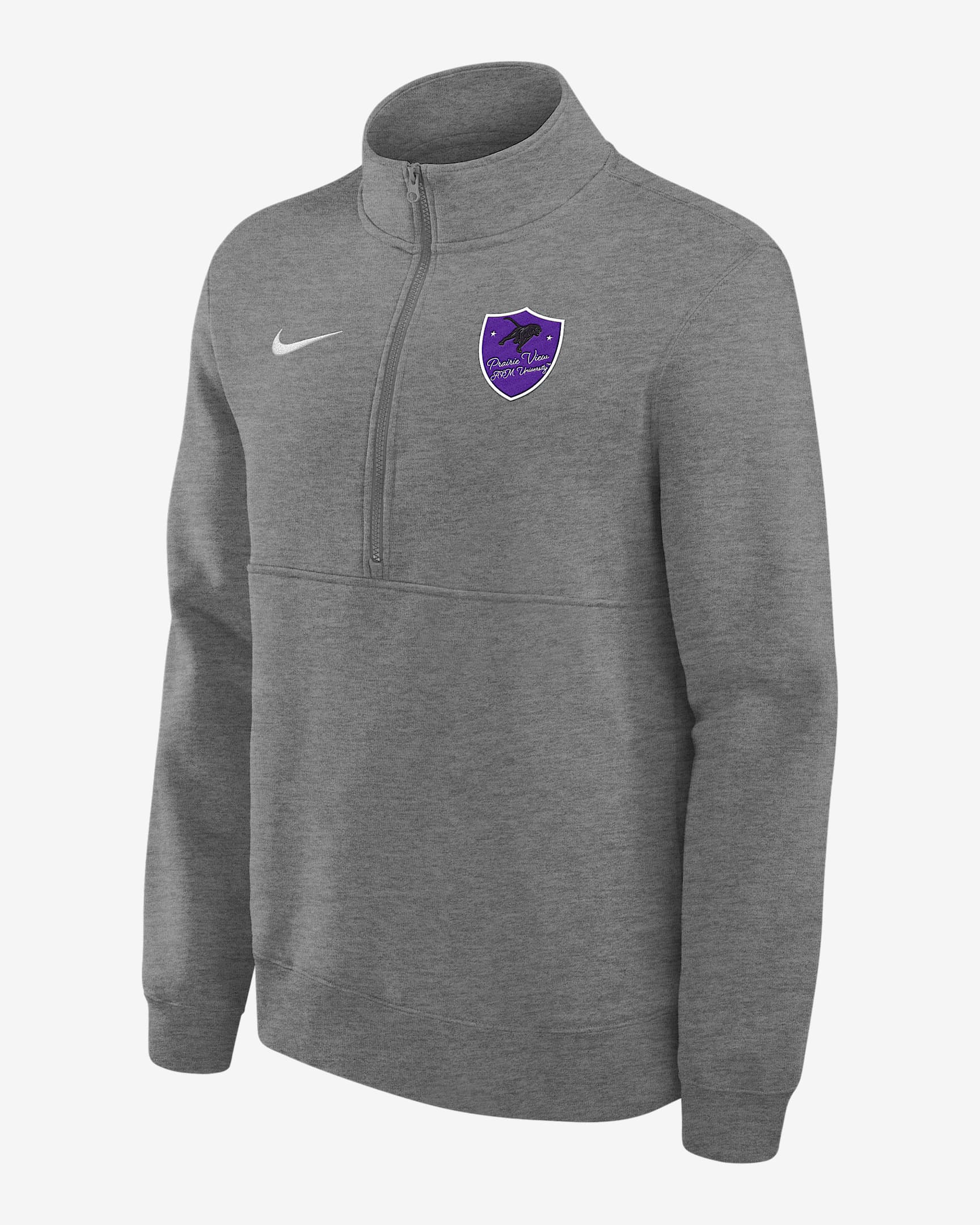Playera de cierre de 1/4 para hombre Nike College Club Fleece (Prairie View A&M University) - Gris oscuro jaspeado