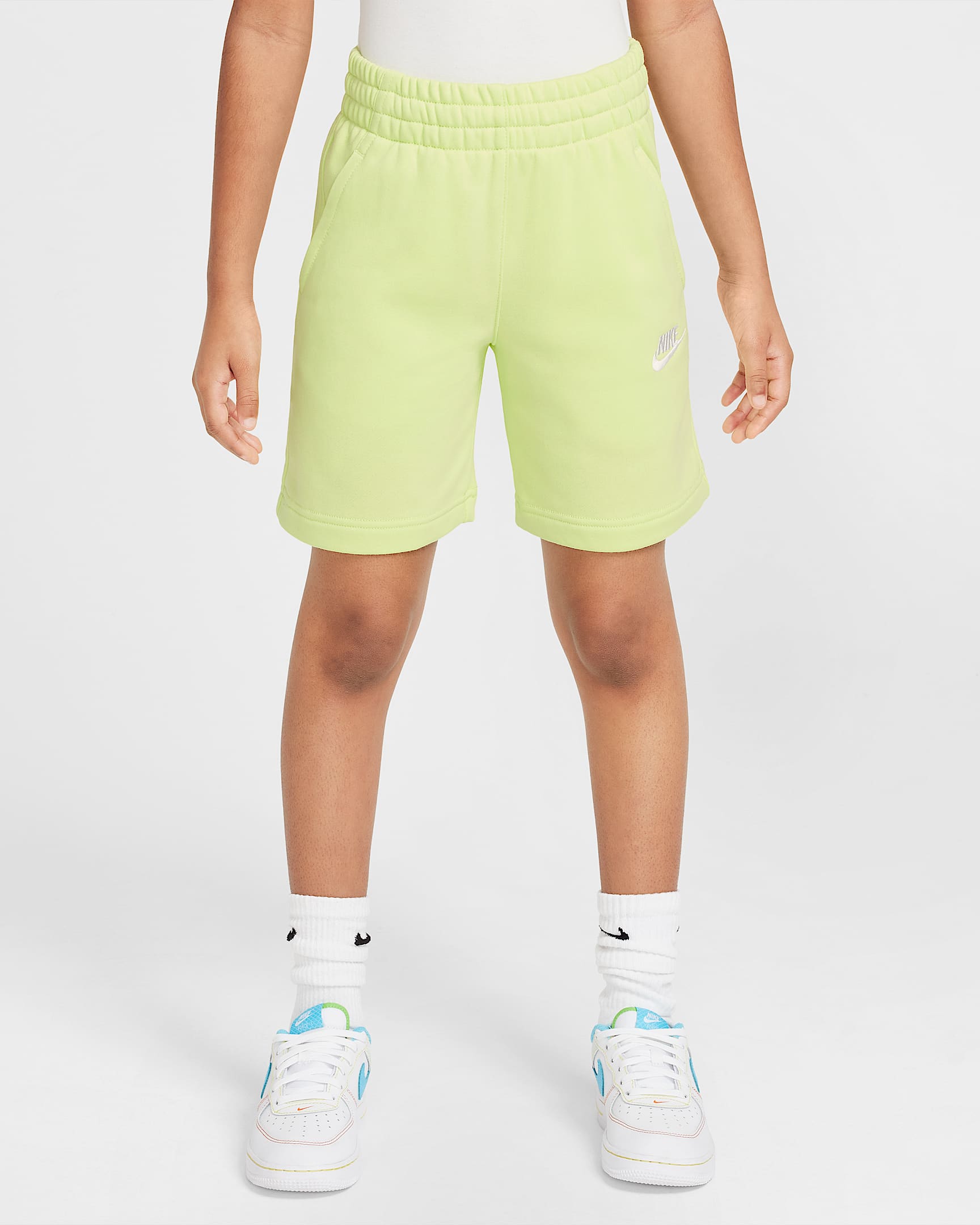 Nike Sportswear Club Fleece Big Kids' French Terry Shorts - Light Lemon Twist/White