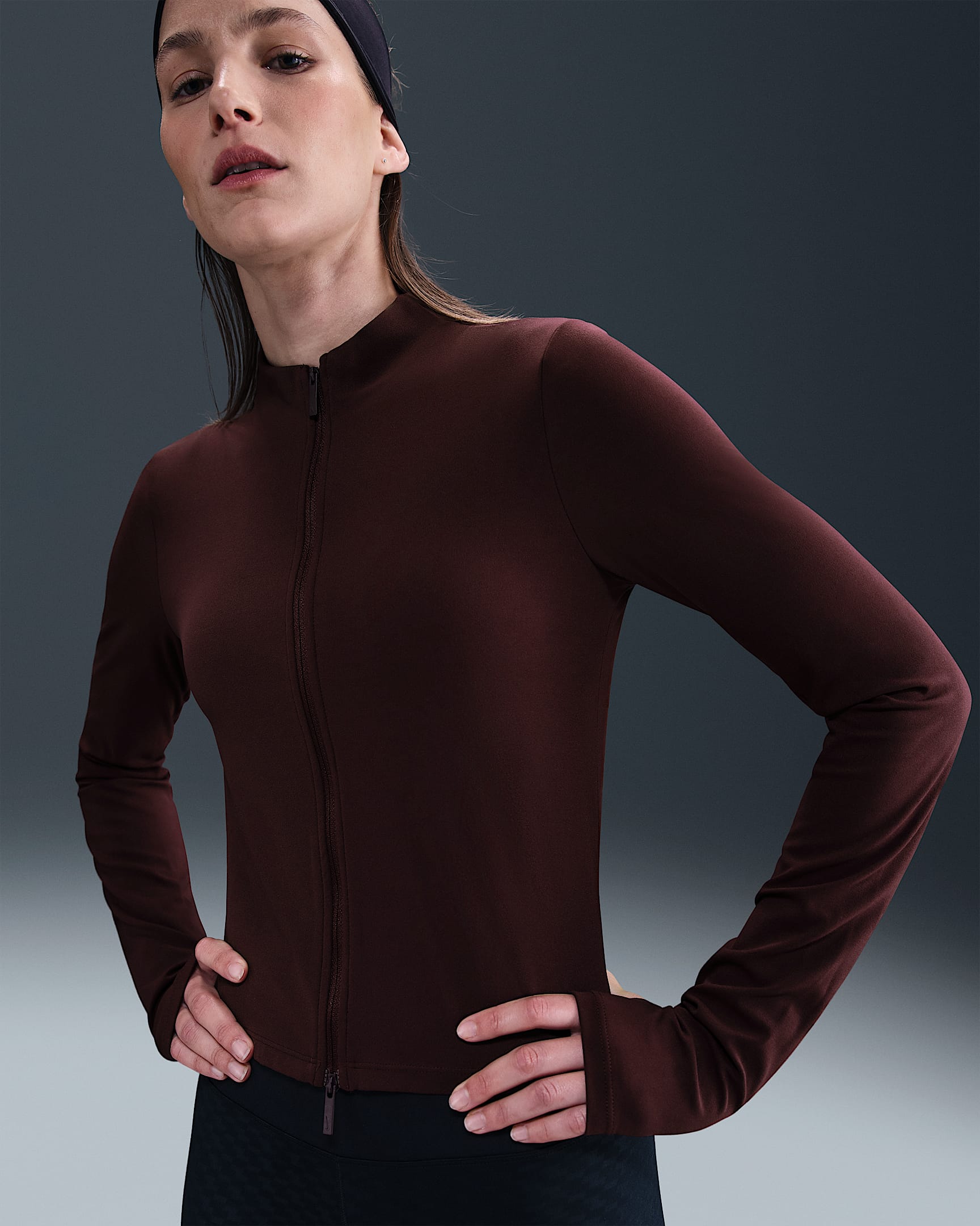 Nike Zenvy Women's Dri-FIT Full-Zip Long-Sleeve Top - Burgundy Crush/White