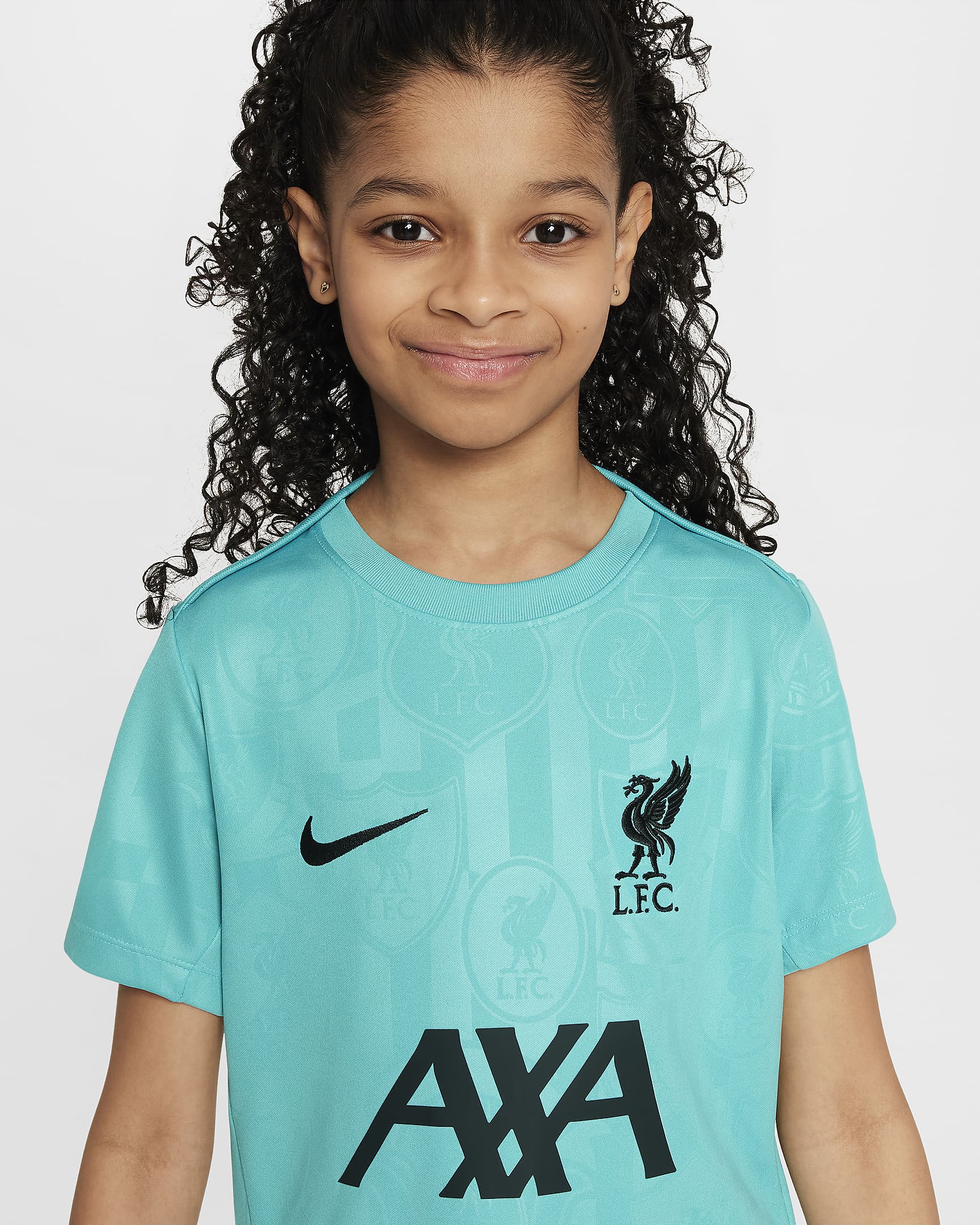 Liverpool FC Academy Pro Big Kids' Nike Dri-FIT Soccer Pre-Match Short-Sleeve Top - Washed Teal/Night Forest/Night Forest