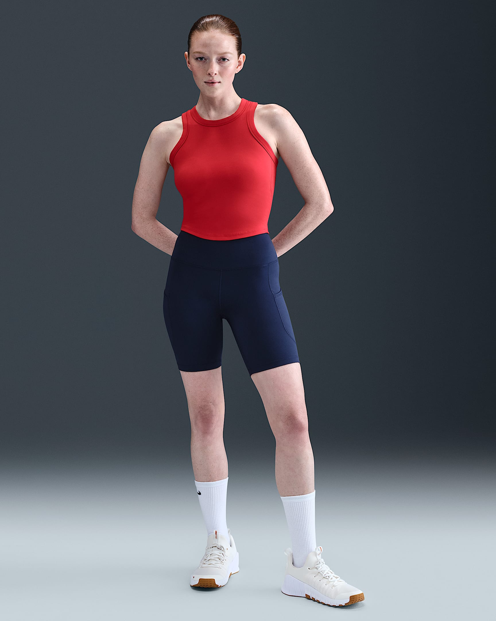 Nike One Women's High-Waisted 20.5cm (approx.) Biker Shorts with Pockets - Midnight Navy/White