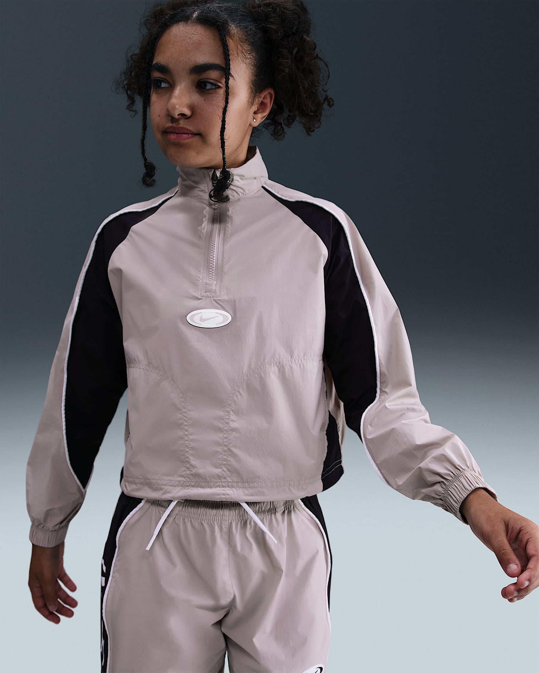 Nike Sportswear Girls' 1/4-Zip Tracksuit Jacket - Platinum Violet/Black/White/White