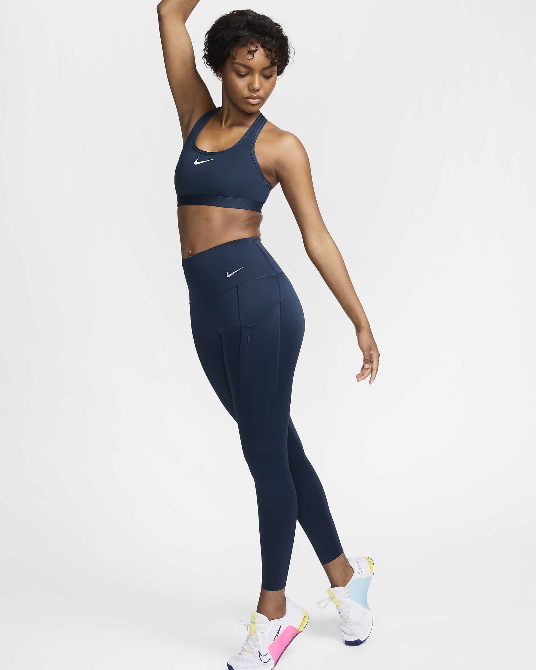 Nike Go Leggings de 7/8 de sujeción firme con bolsillos - Mujer - Armory Navy/Negro