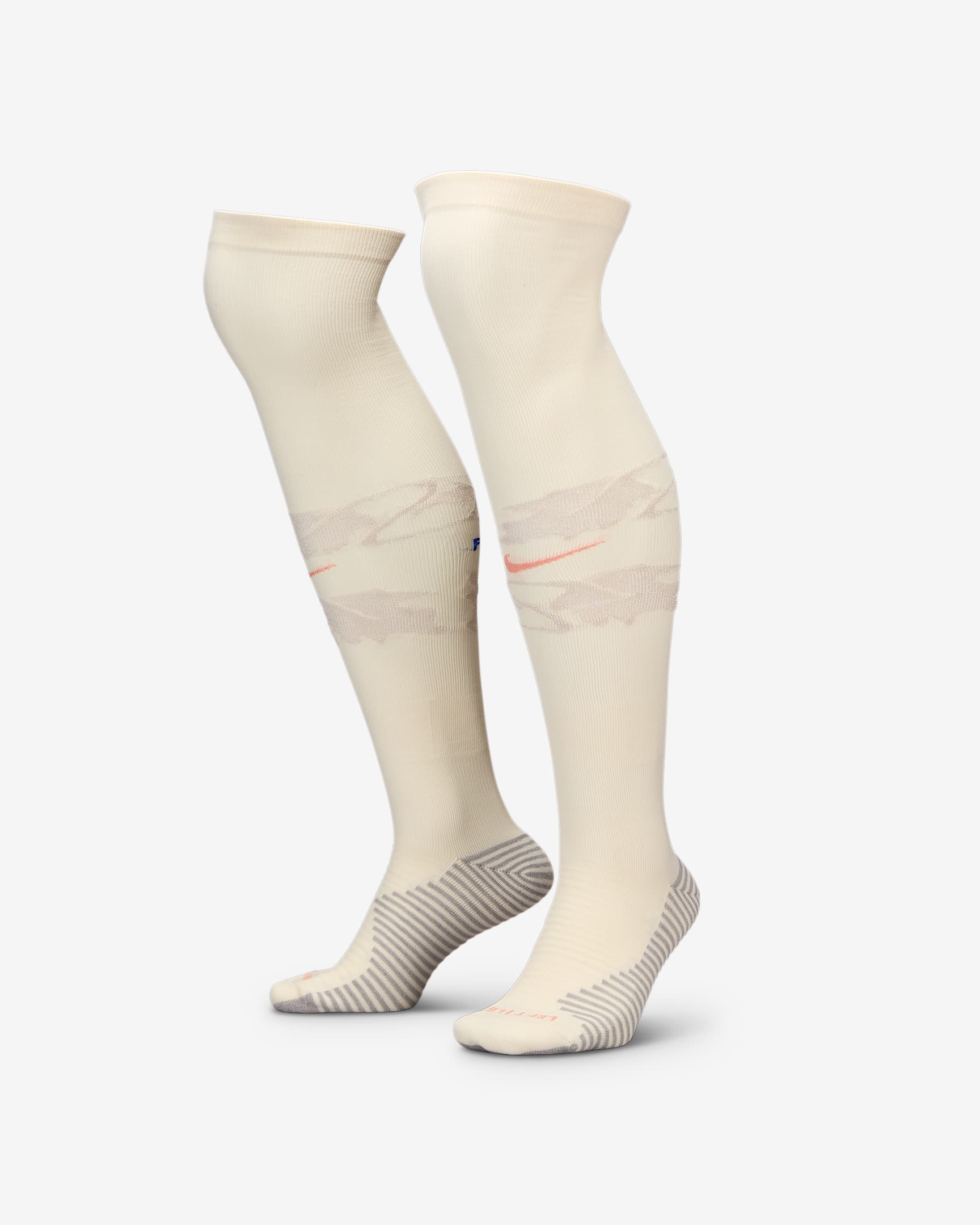 Knælange FFF Strike Away Nike Dri-FIT-fodboldstrømper - Pale Ivory/Bright Blue/Light Madder Root