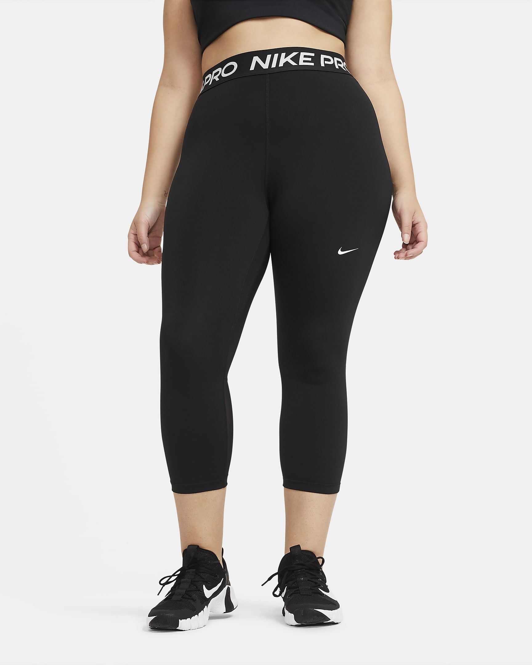 Legging court taille mi-haute Nike Pro pour Femme (Grande taille) - Noir/Blanc