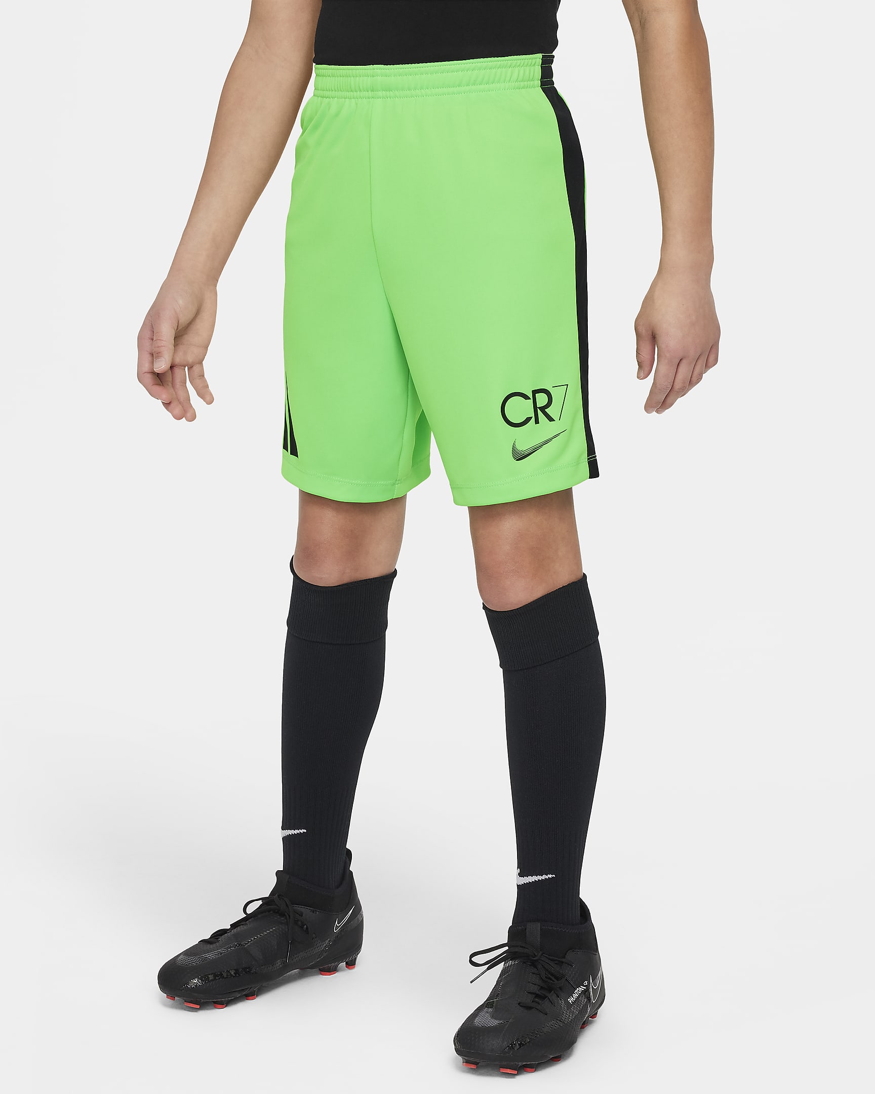 Shorts de fútbol Dri-FIT para niños talla grande Academy23 CR7 - Verde strike/Negro/Negro