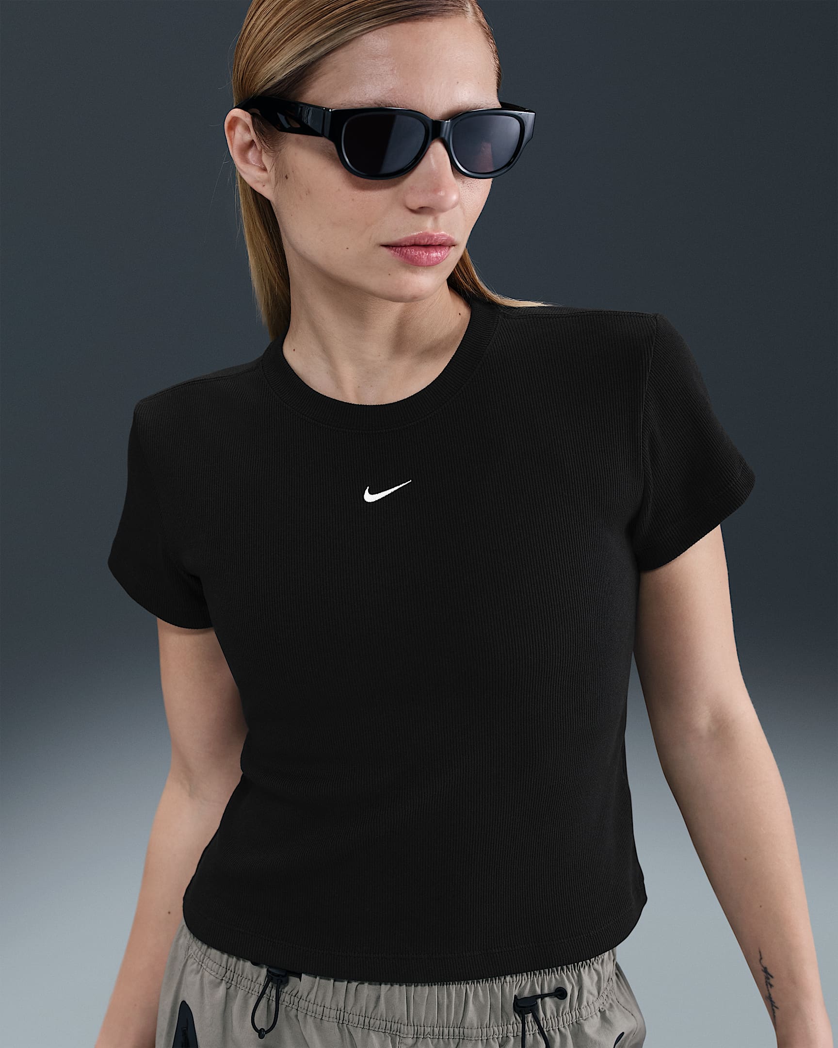 Nike Sportswear Women's Tight Ribbed Short-Sleeve T-Shirt - Black