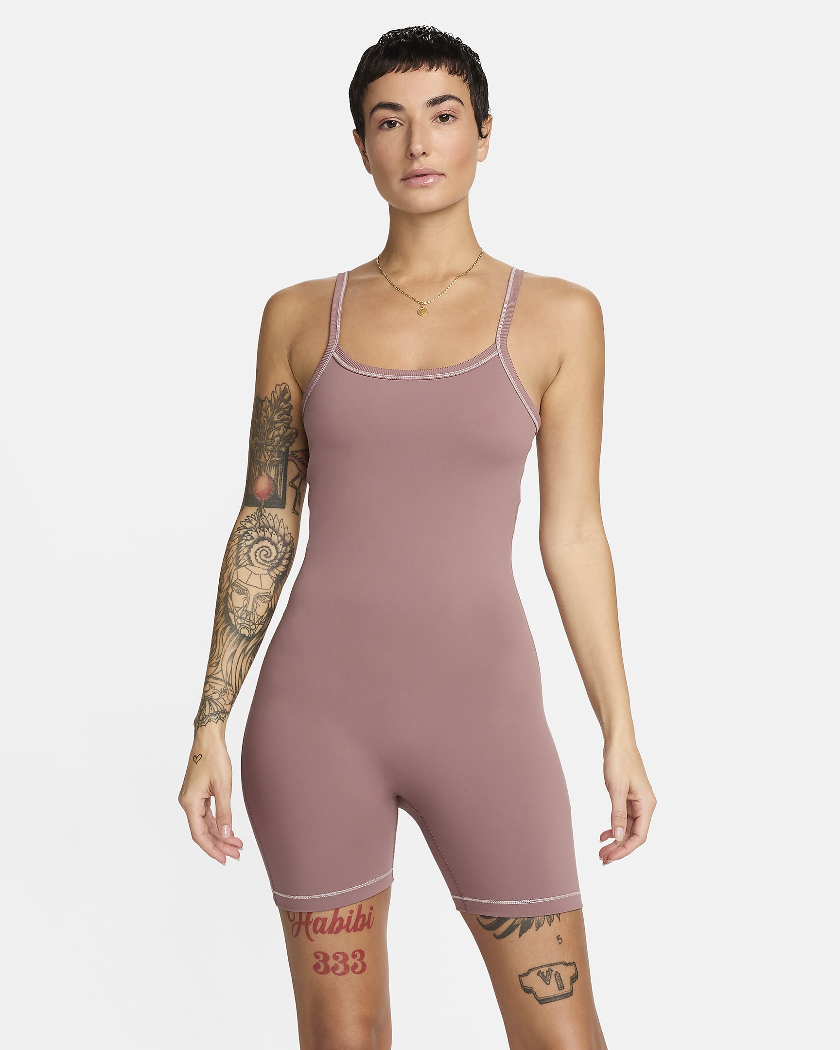 Nike One Women's Dri-FIT Short Bodysuit - Smokey Mauve/Platinum Violet/White