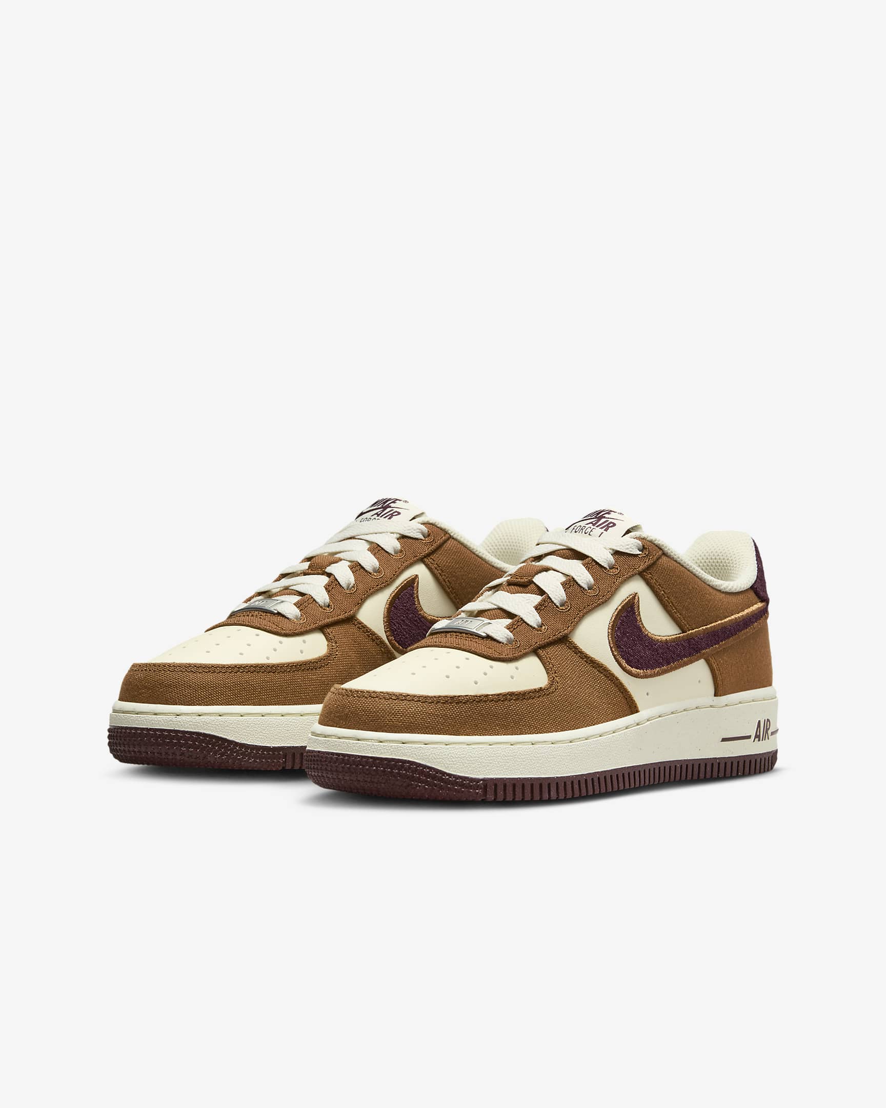 Nike Air Force 1 LV8 Older Kids' Shoes - Light British Tan/Coconut Milk/Gum Dark Brown/Burgundy Crush