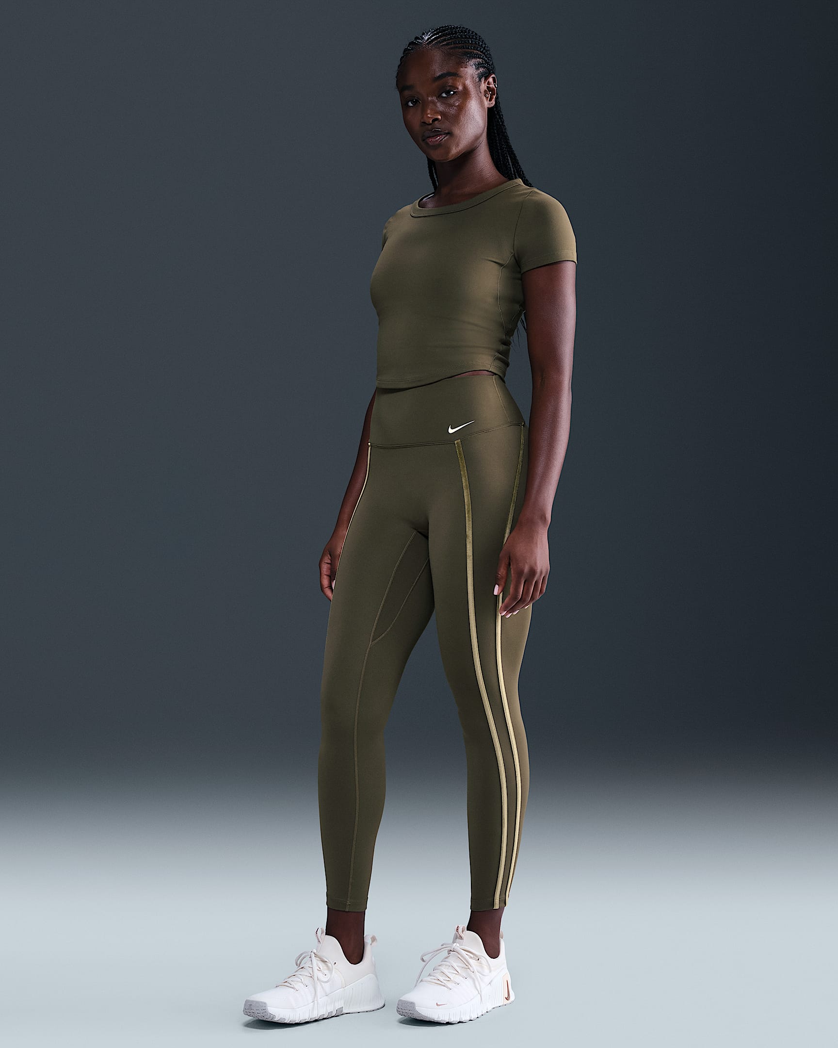 Leggings a 7/8 a vita alta Nike One – Donna - Medium Olive/Bianco