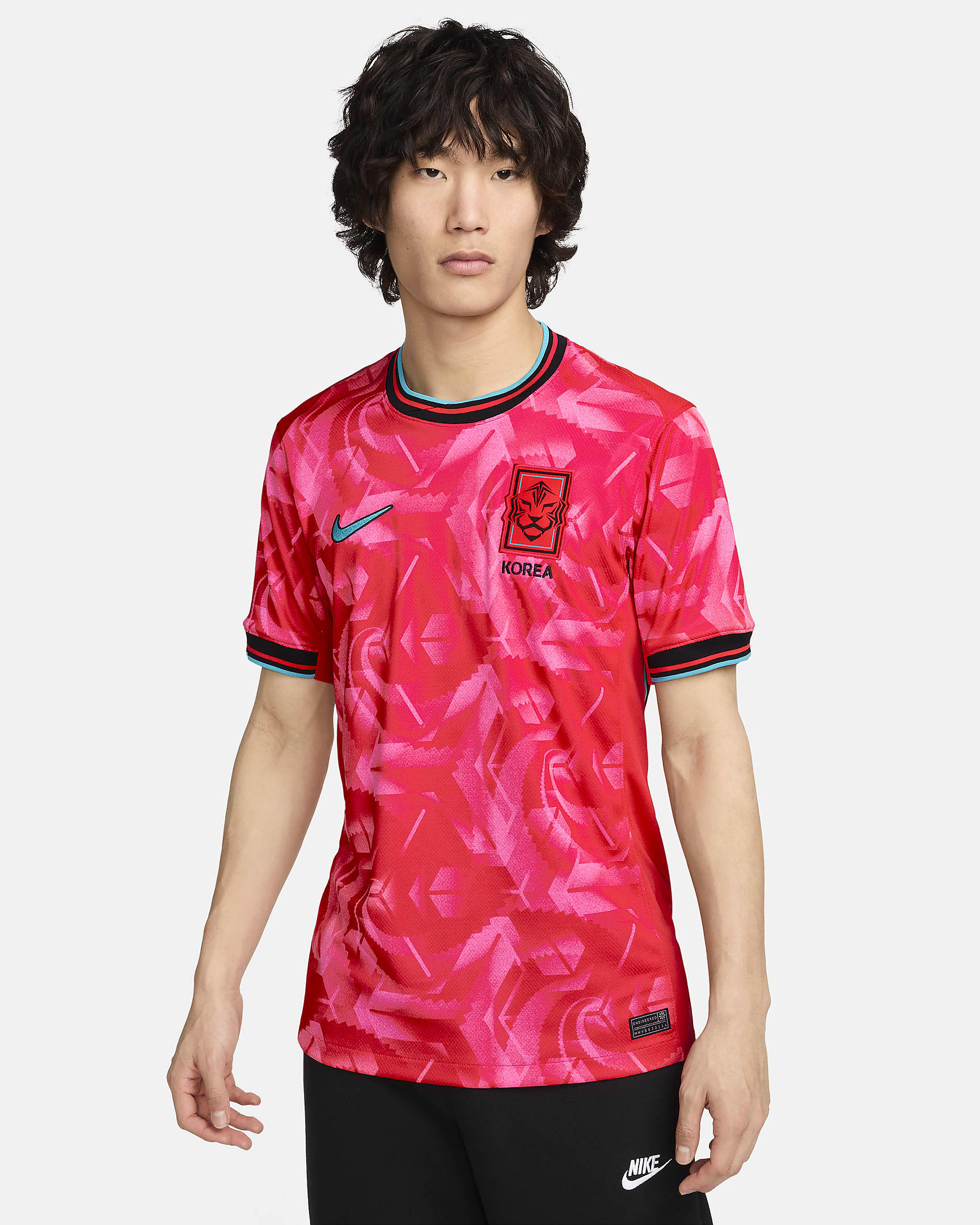 Jersey de fútbol Nike Dri-FIT replica de Corea local 2024 Stadium para hombre - Rojo mundial/Nébula azul verdoso/Negro