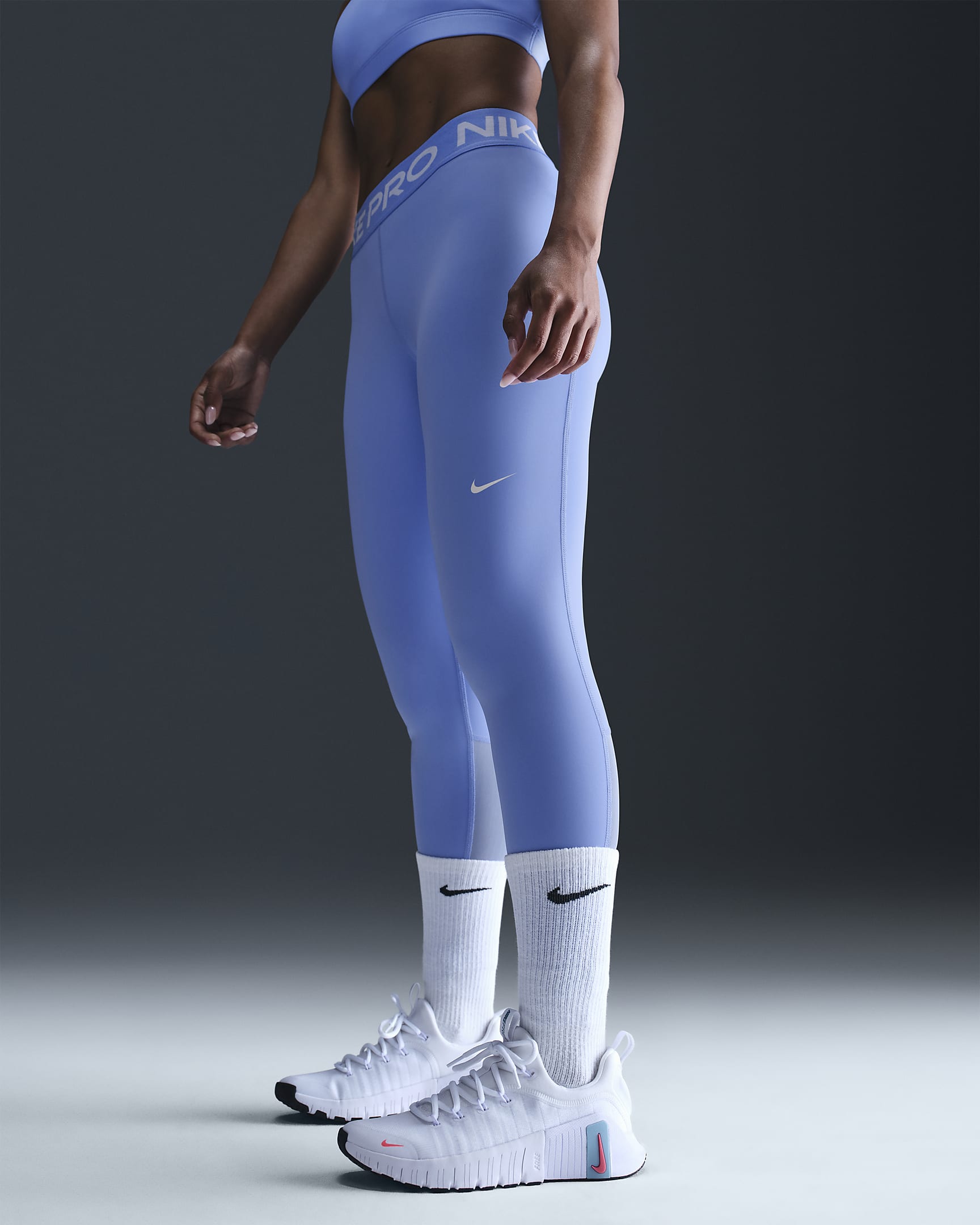 Nike Pro Women's Mid-Rise Mesh-Panelled Leggings - Royal Pulse/White