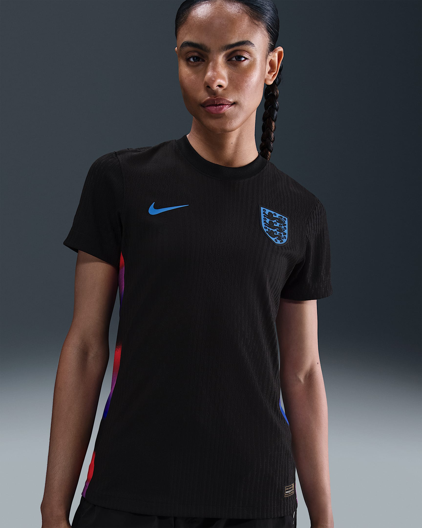 England 2025 Match Away (Women's Team) Women's Nike Dri-FIT ADV Soccer Authentic Jersey - Black/Light Photo Blue