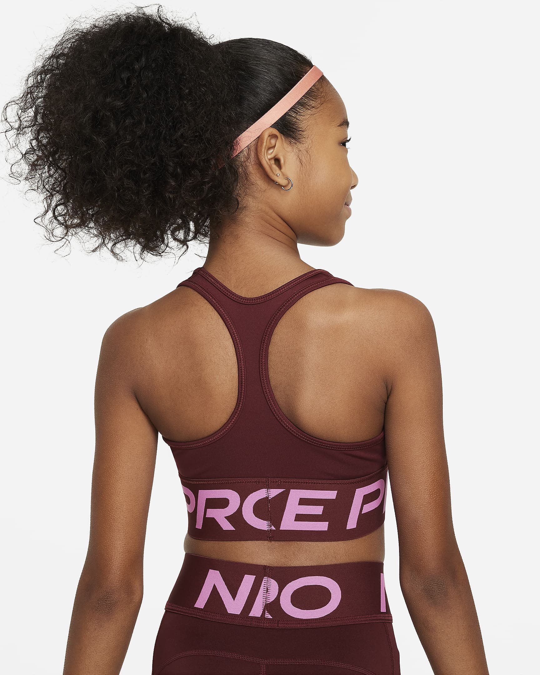 Nike Pro Swoosh Girls' Sports Bra - Dark Team Red/Playful Pink