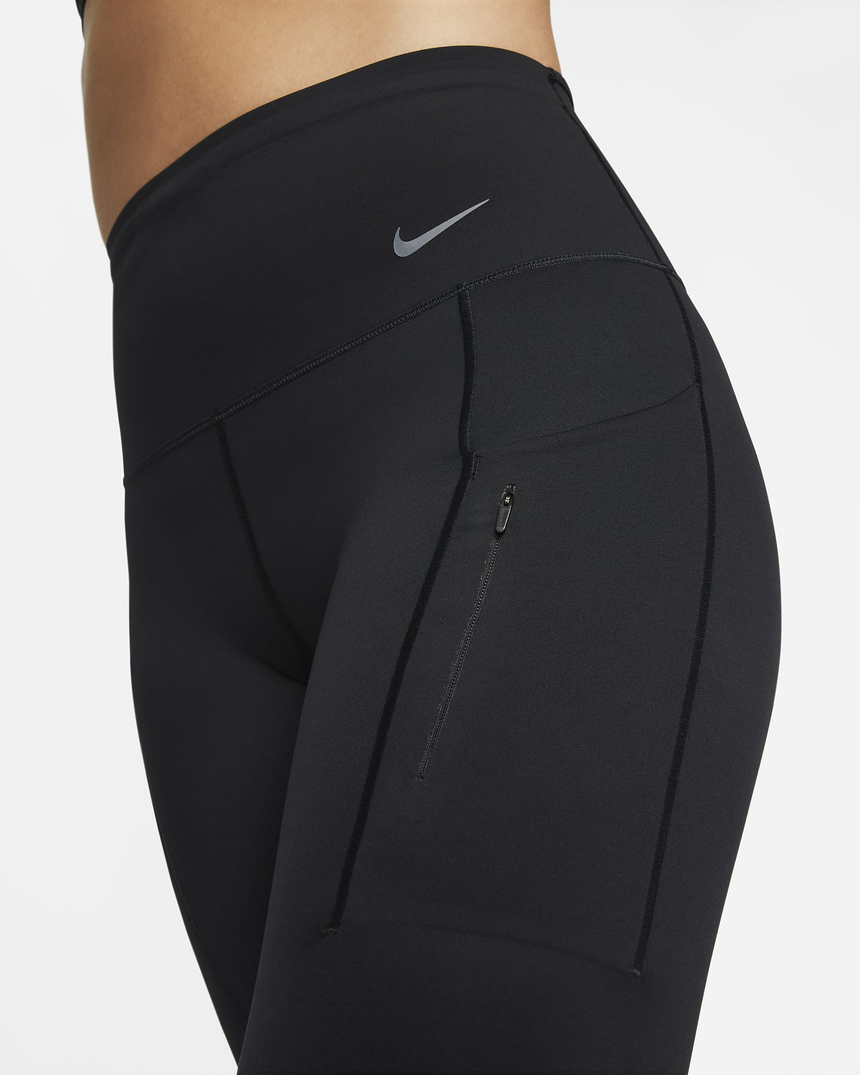 Damskie legginsy 7/8 z wysokim stanem i kieszeniami zapewniające mocne wsparcie Nike Go - Czerń/Czerń