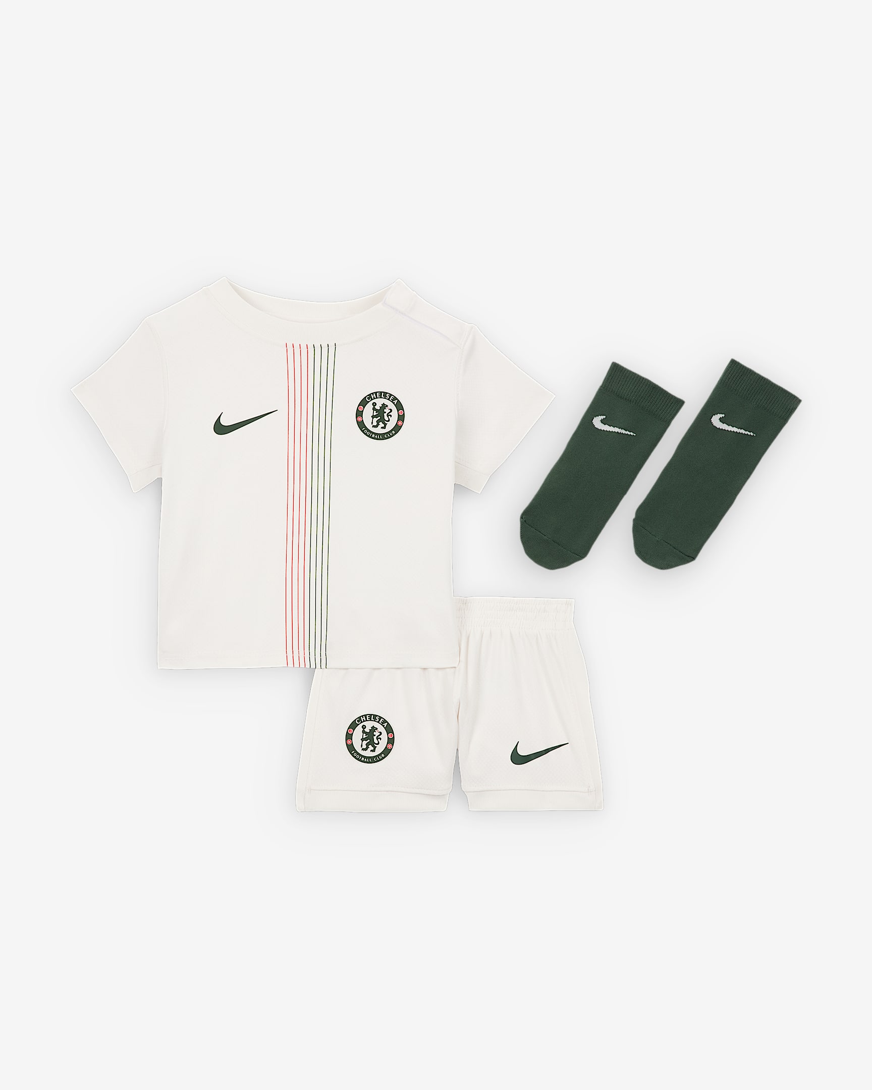 Chelsea FC 2025/26 Stadium Away Baby/Toddler Nike Soccer Replica 3-Piece Kit - Phantom/Speed Red/Galactic Jade/Galactic Jade