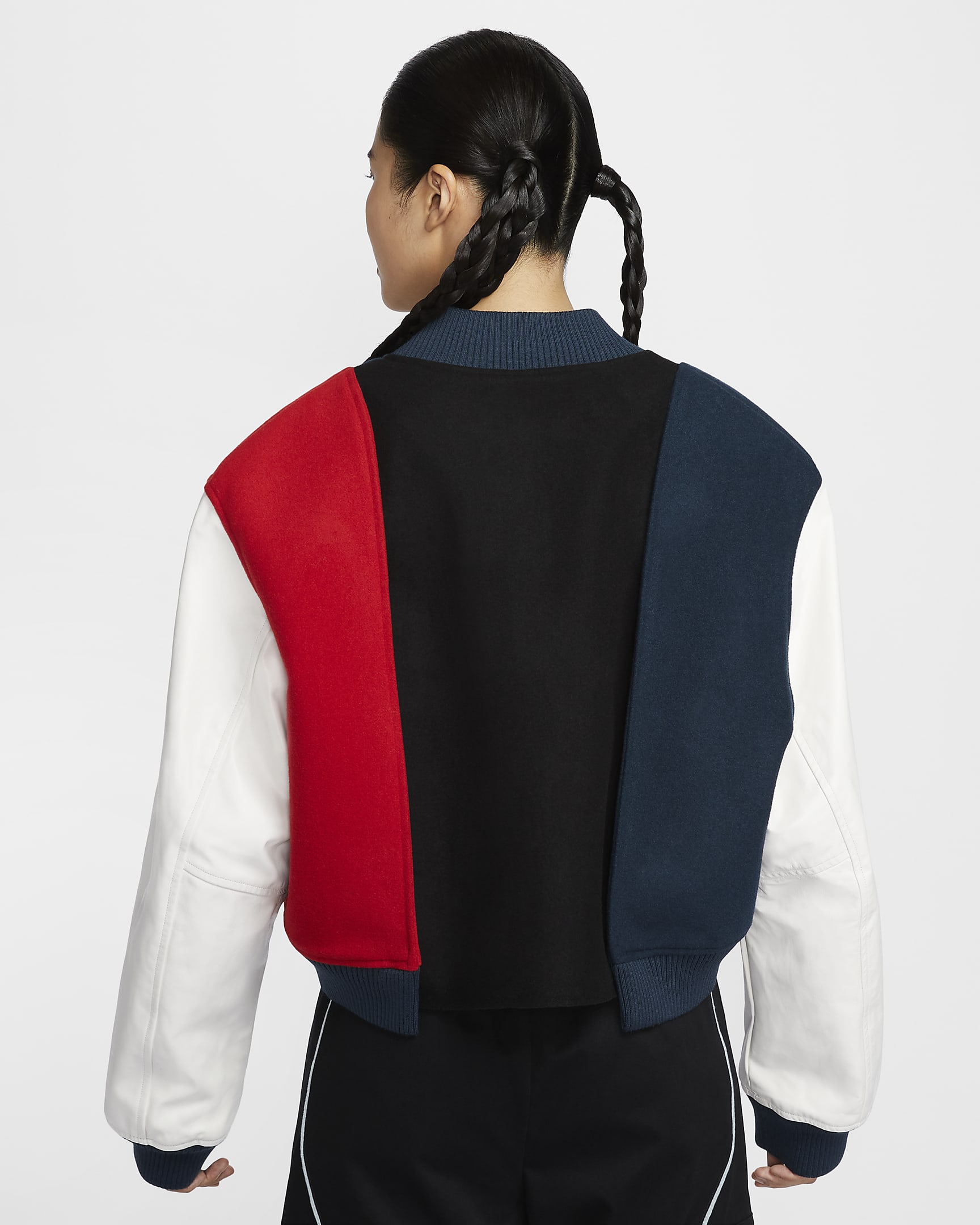 Nike Women by YOON Women's Oversized Varsity Jacket - Black/Armoury Navy/Phantom/White