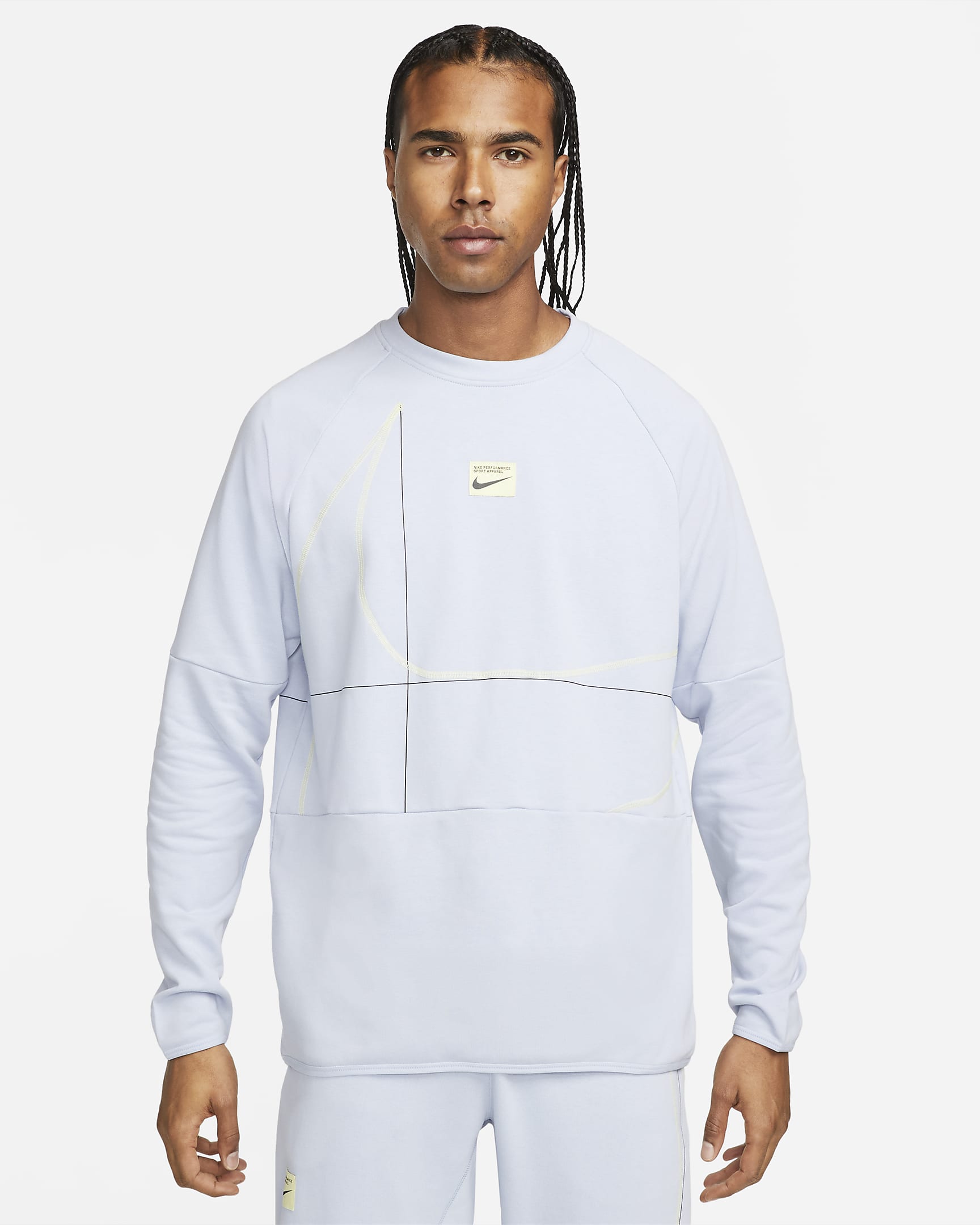 Nike Dri-FIT Men's Long-Sleeve Fleece Fitness Top - Blue Whisper/Lemon Chiffon